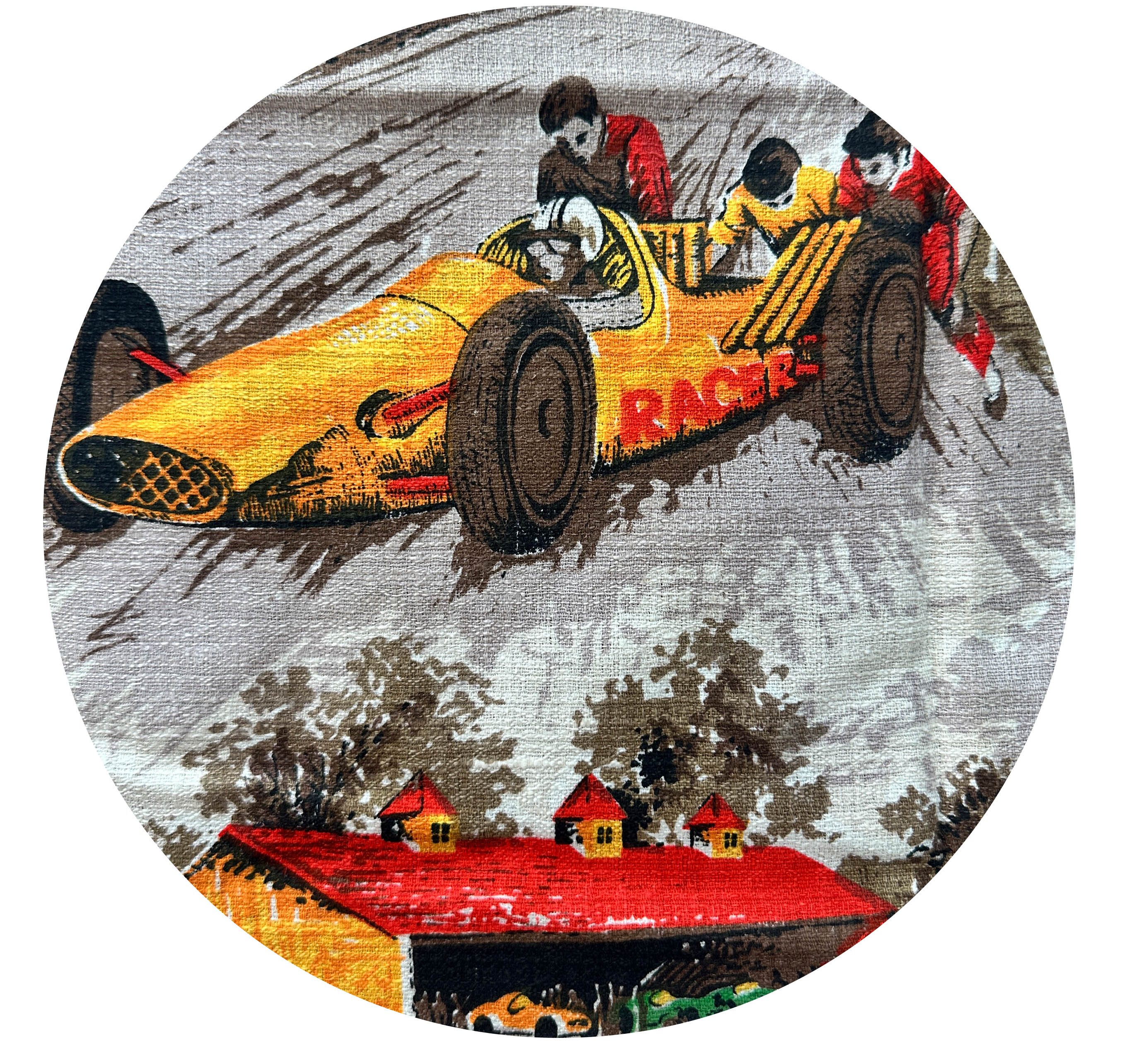 190cms Retro Curtain Panel Fabric Racing Cars