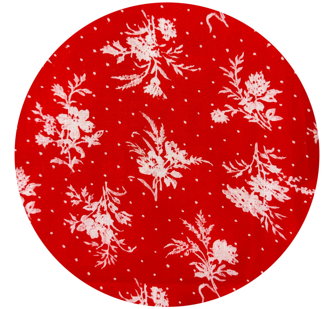 225cms Pretty Bright Red Floral Cotton Fabric