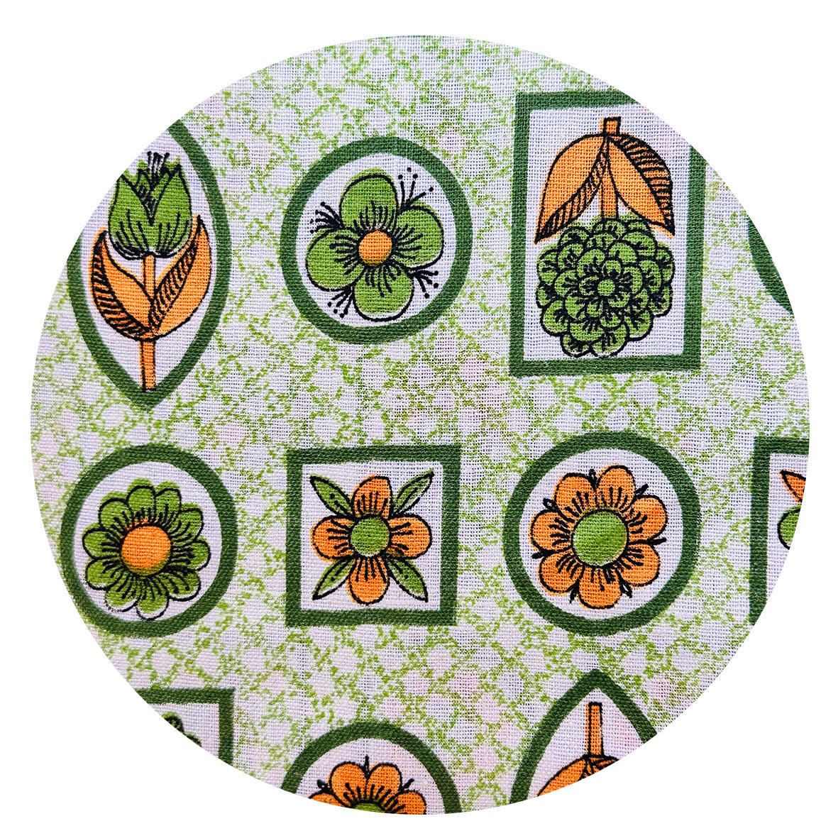 240cms Vintage Cotton Farbic Green & Orange Print