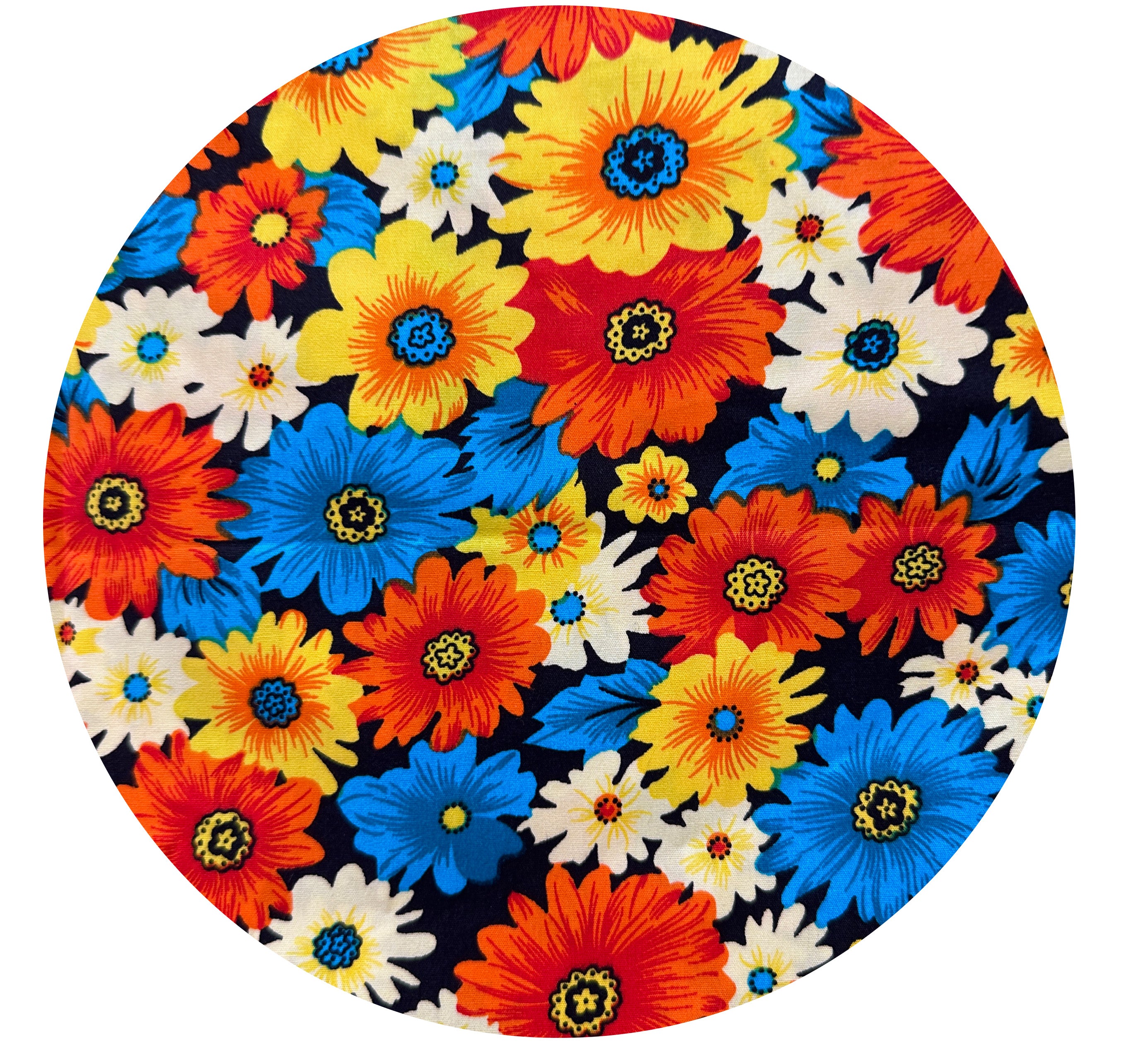 190cms Modern Orange & Blue Floral Fabric
