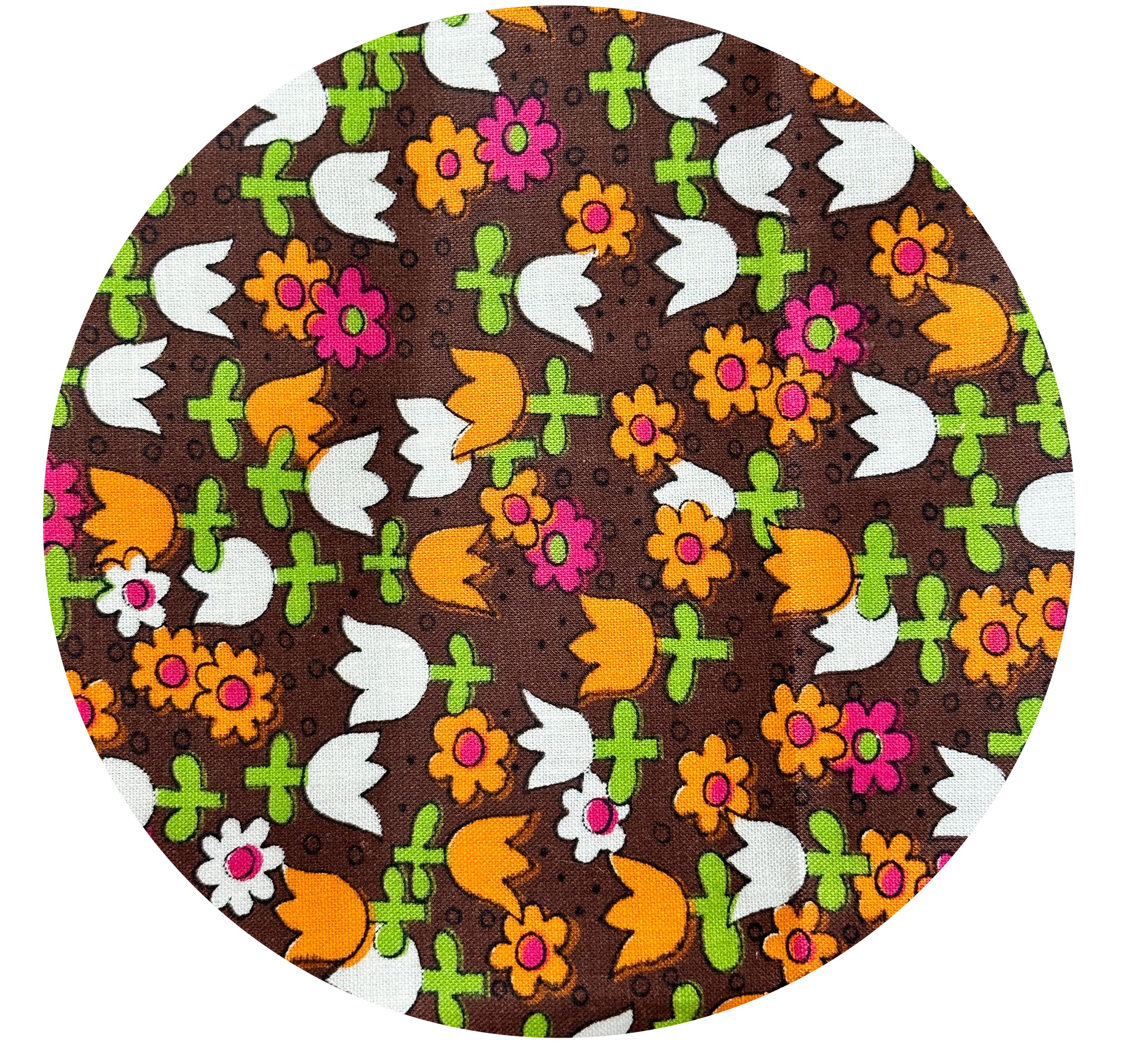 80cms Rare Vintage Danish Fabric Remnant Brown Floral