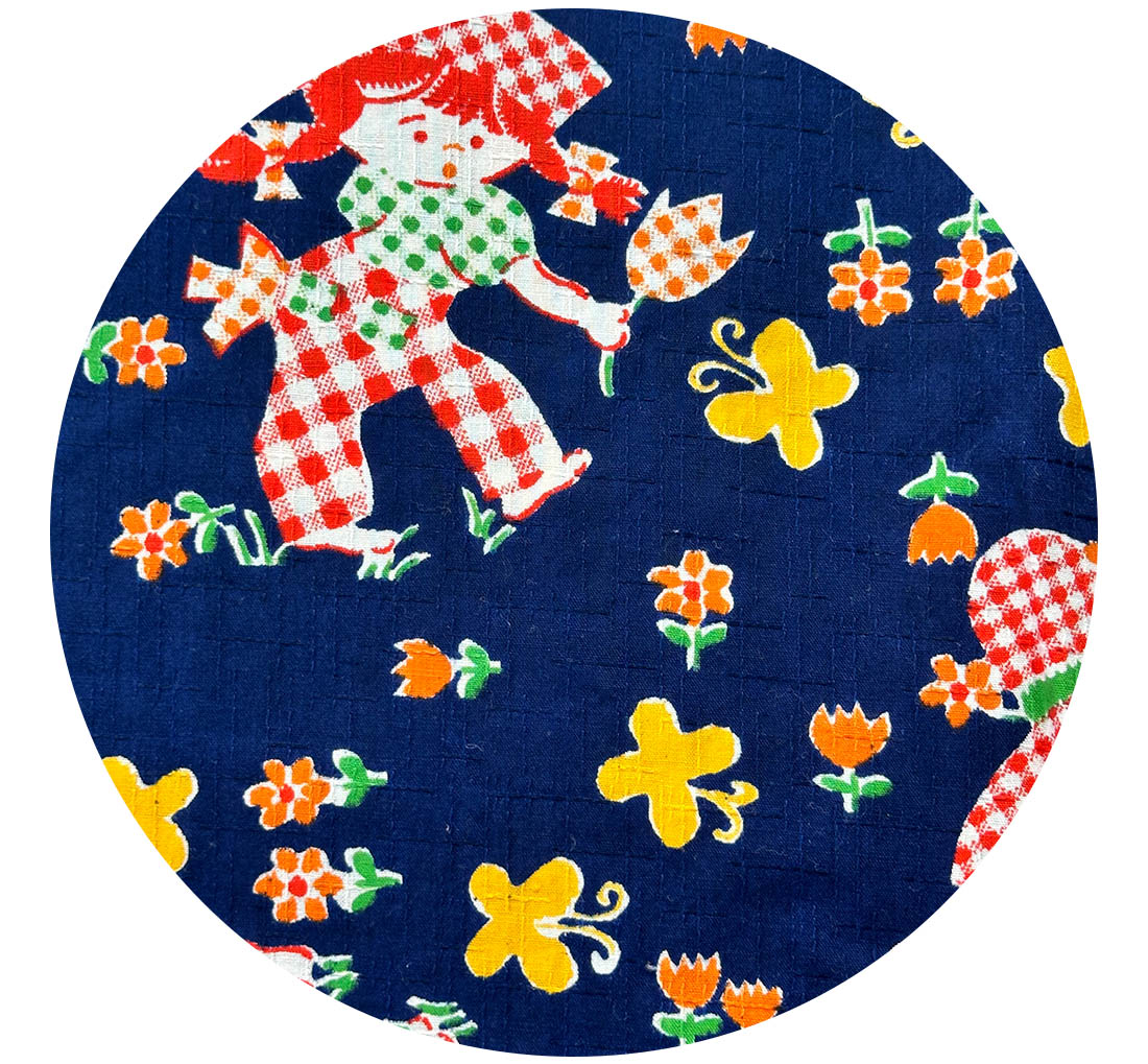 175cms Rare VINTAGE Floral Girl Cotton Fabric