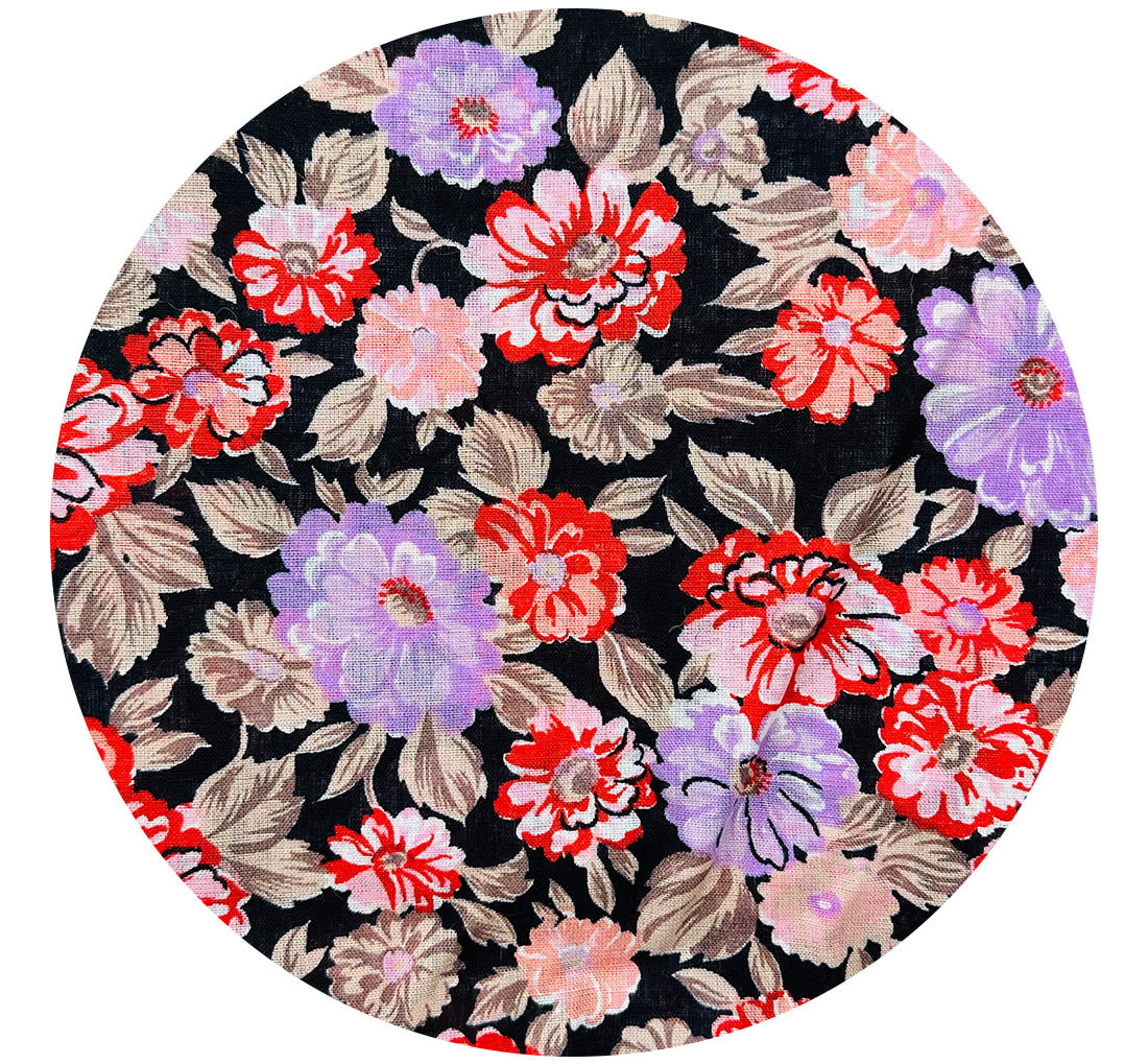 300cms Black & Purple FLORAL Fabric