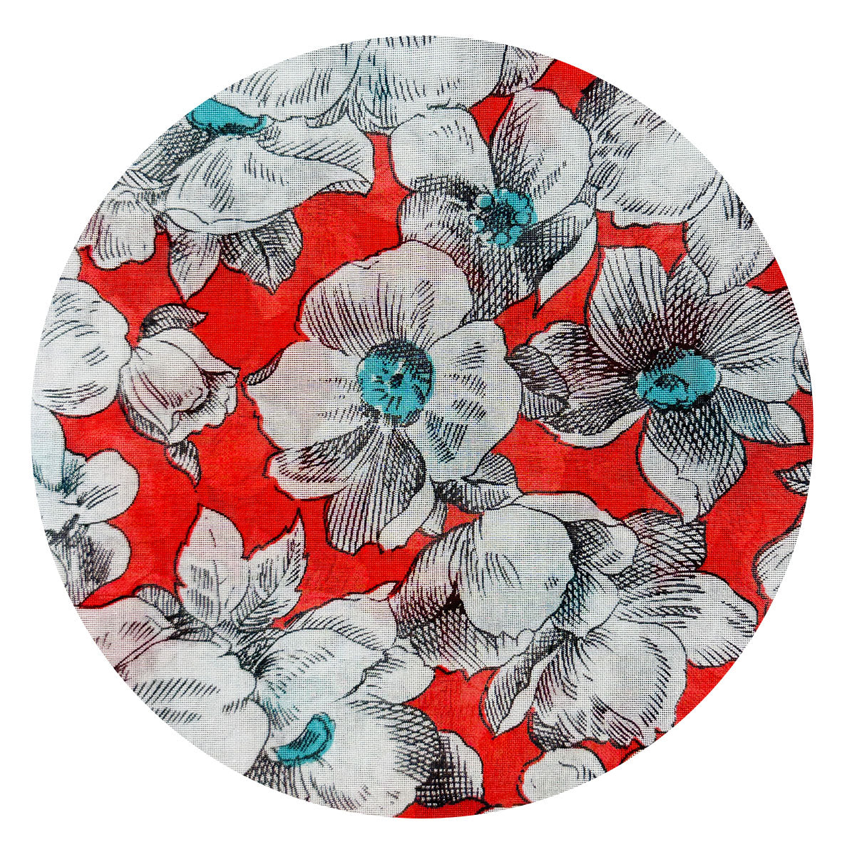 220cms Beautiful Red & White Floral Sheer Fabric