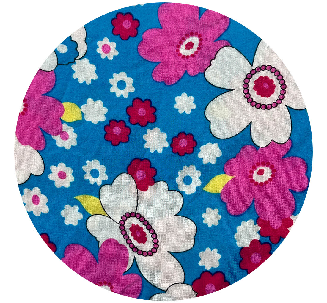 180cms MODERN Bright Blue Floral Fabric