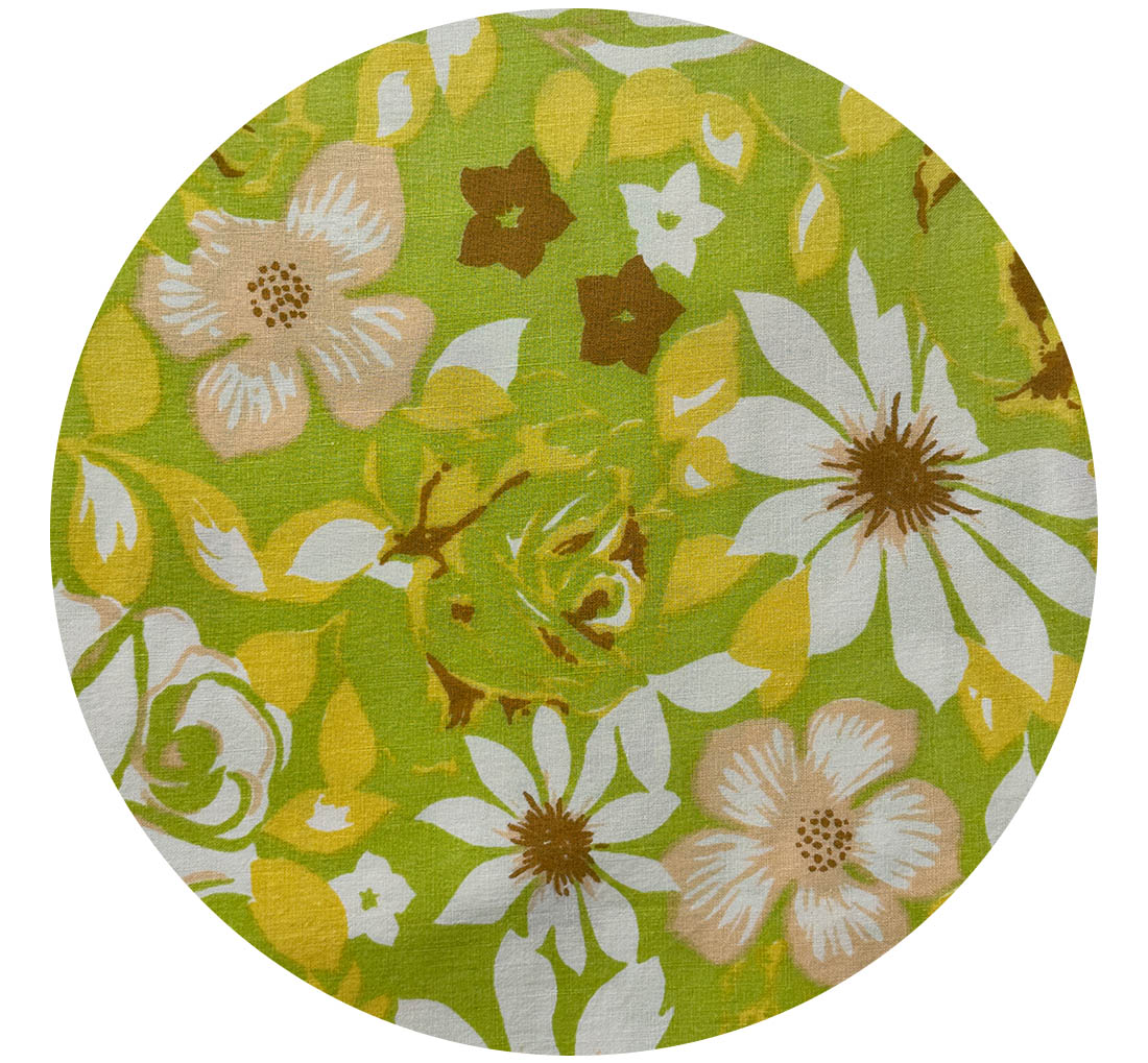 230cms Cotton RETRO Green Floral Fabric