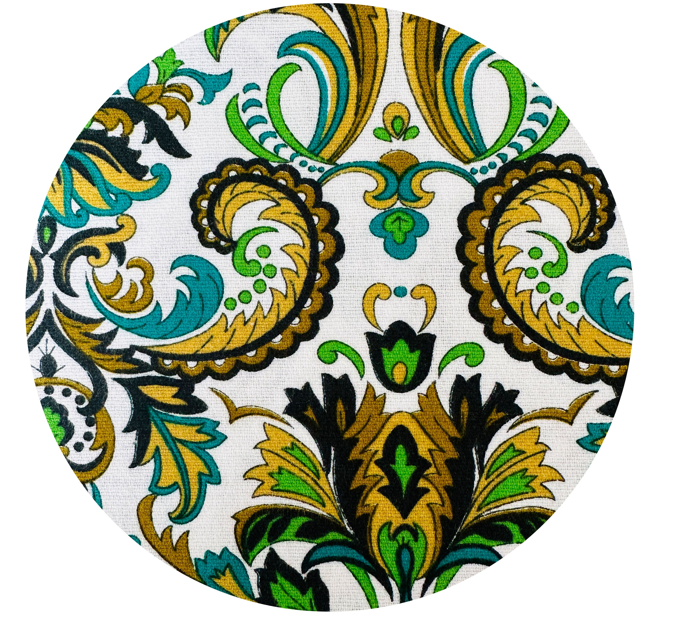 180cms Green Vintage Fabric Bright & Busy
