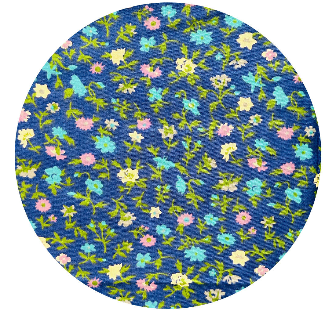 80cms Remnant Vintage Blues Cotton Fabric