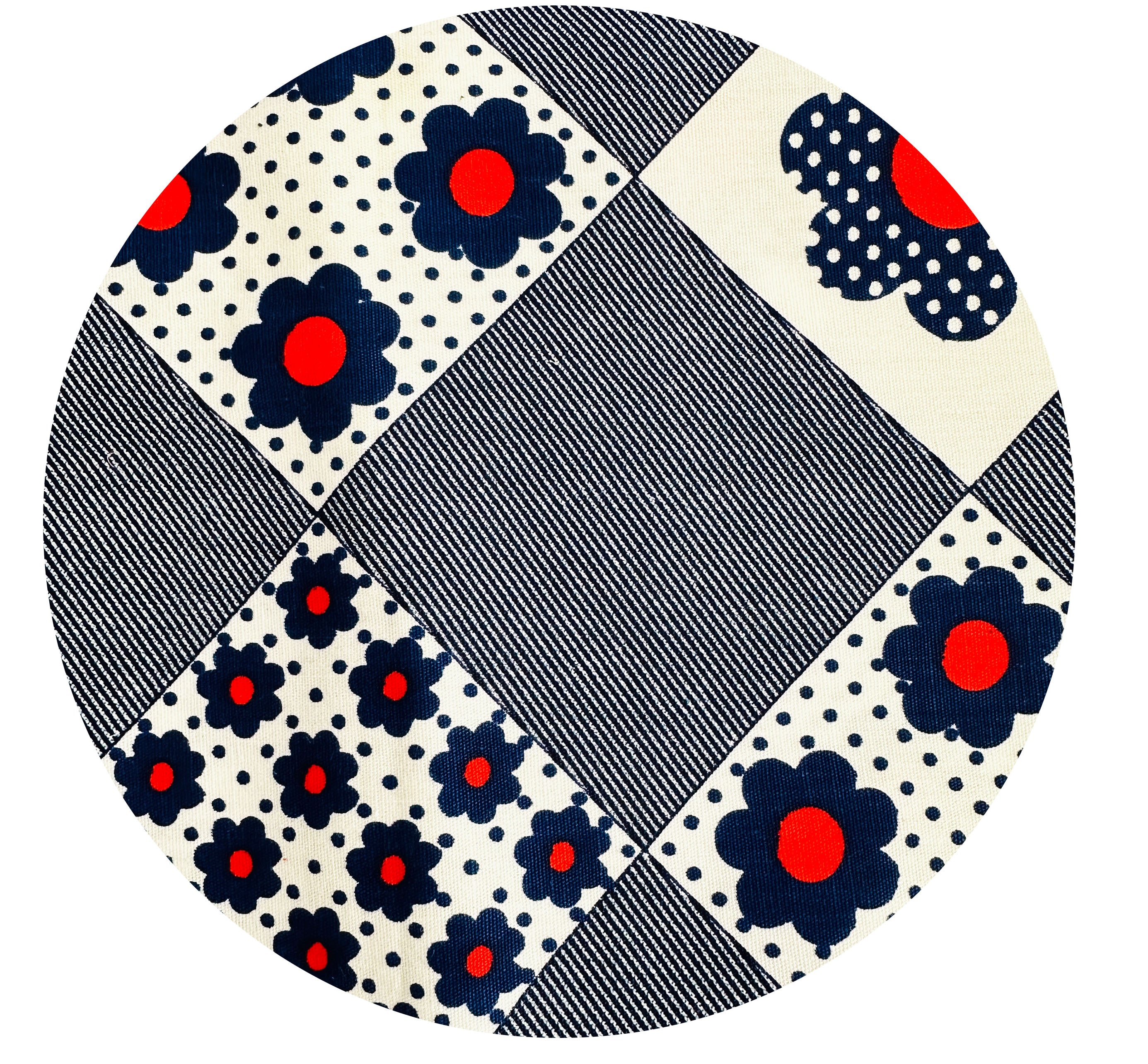 Navy Blue & Red Floral VINTAGE Fabric Cotton