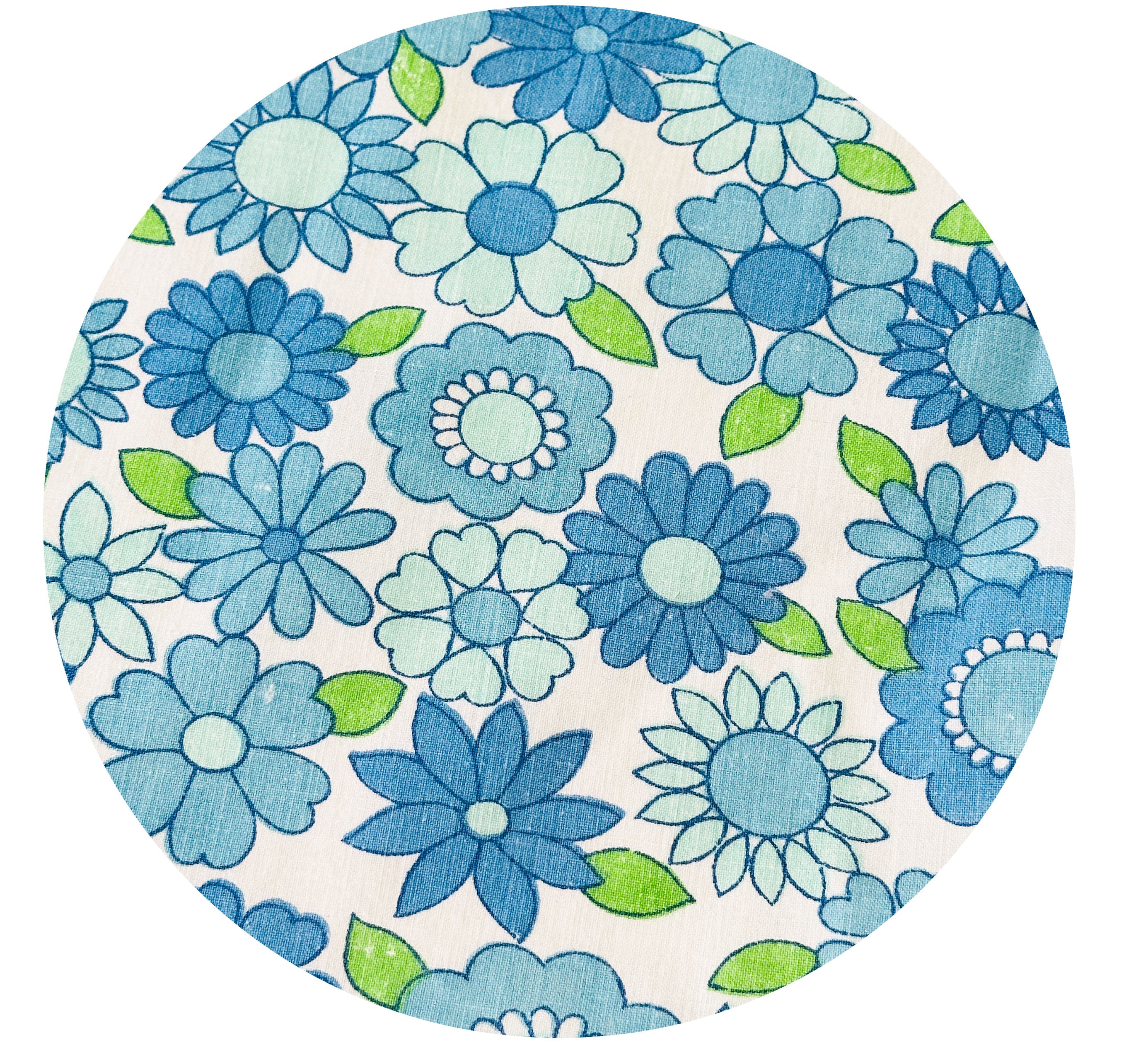 Blue Cotton Vintage Sheet FLORAL