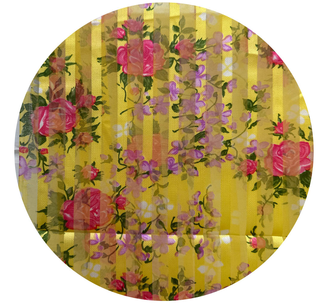 180cms Bright Yellow Stripes Floral Sheer VINTAGE Fabric
