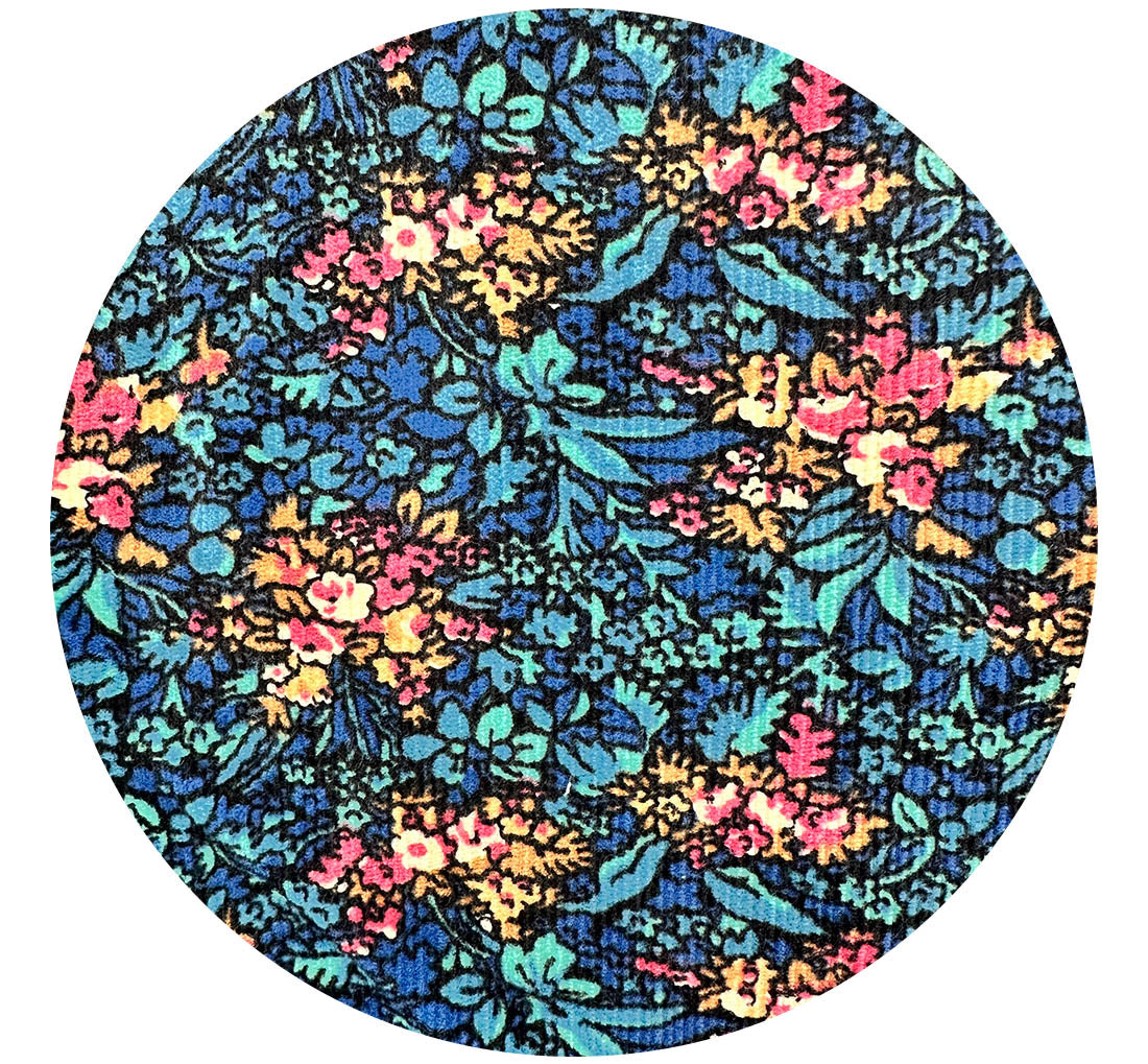 225cms Vintage Blue Cord Fabric FLORAL