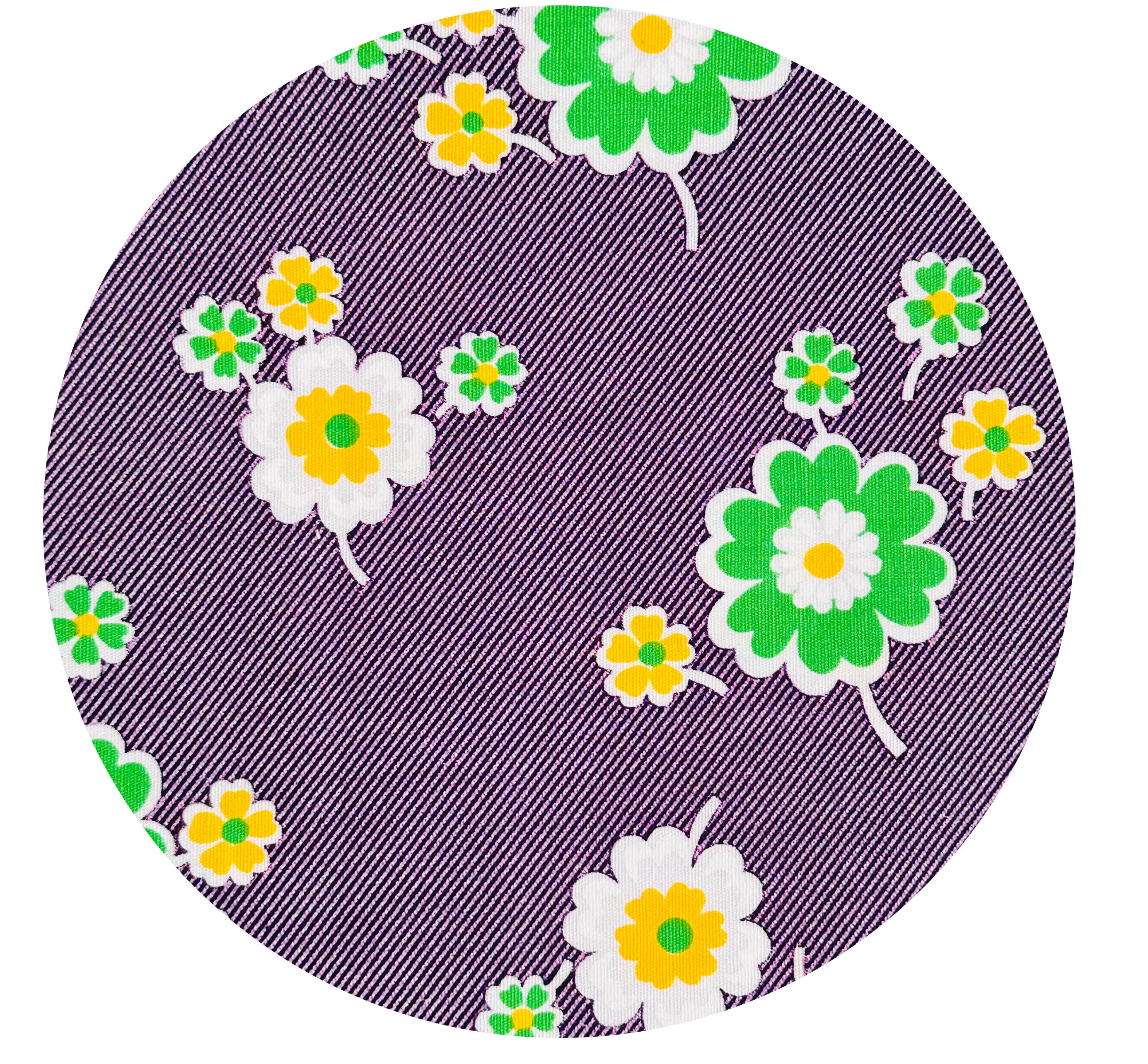 90cms Green & Purple Floral VINTAGE Fabric Cotton