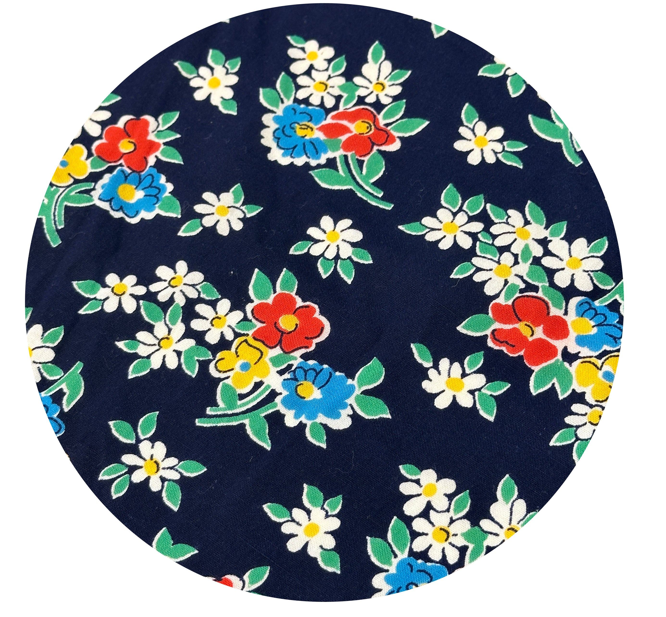 70cms Very Pretty Navy Blue Vintage Floral Fabric Remnant