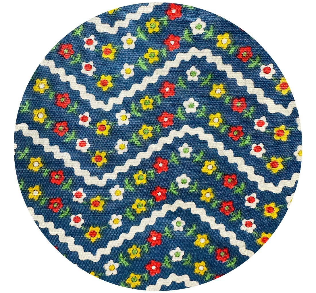 90cms Vintage Blue Floral Fabric Craft Sewing