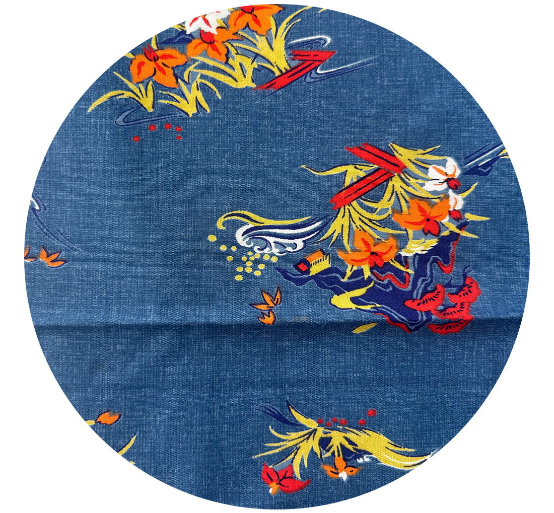 240cms Medium Weight Vintage Blue Denim Like Floral Fabric