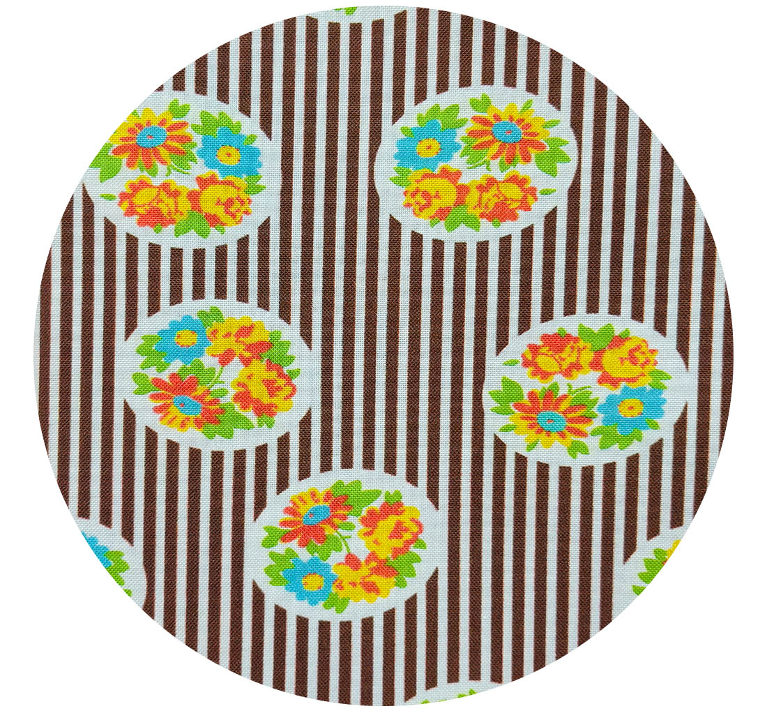 110cms QUILTING All Cotton PrettyBrown Stripes FLORAL Fabric Feed Sack