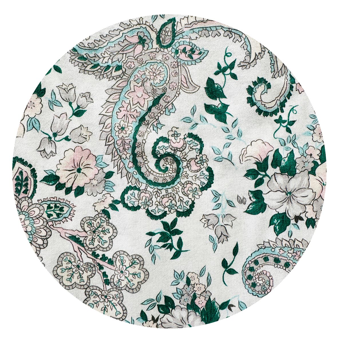 300cms Modern Jersey Fabric Green & White Paisley