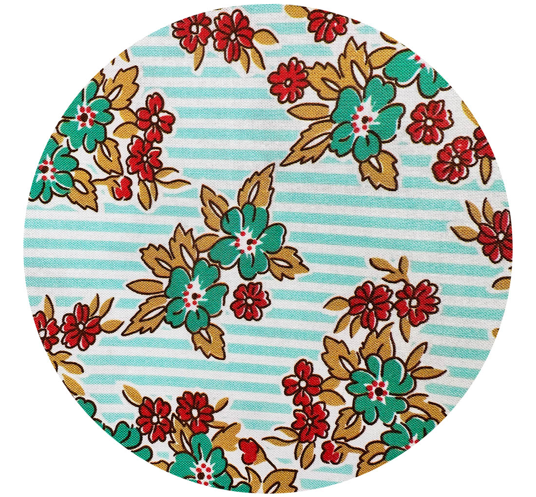 QUILTING All Cotton Pretty Green Floral Stripes Fabric Feed Sack