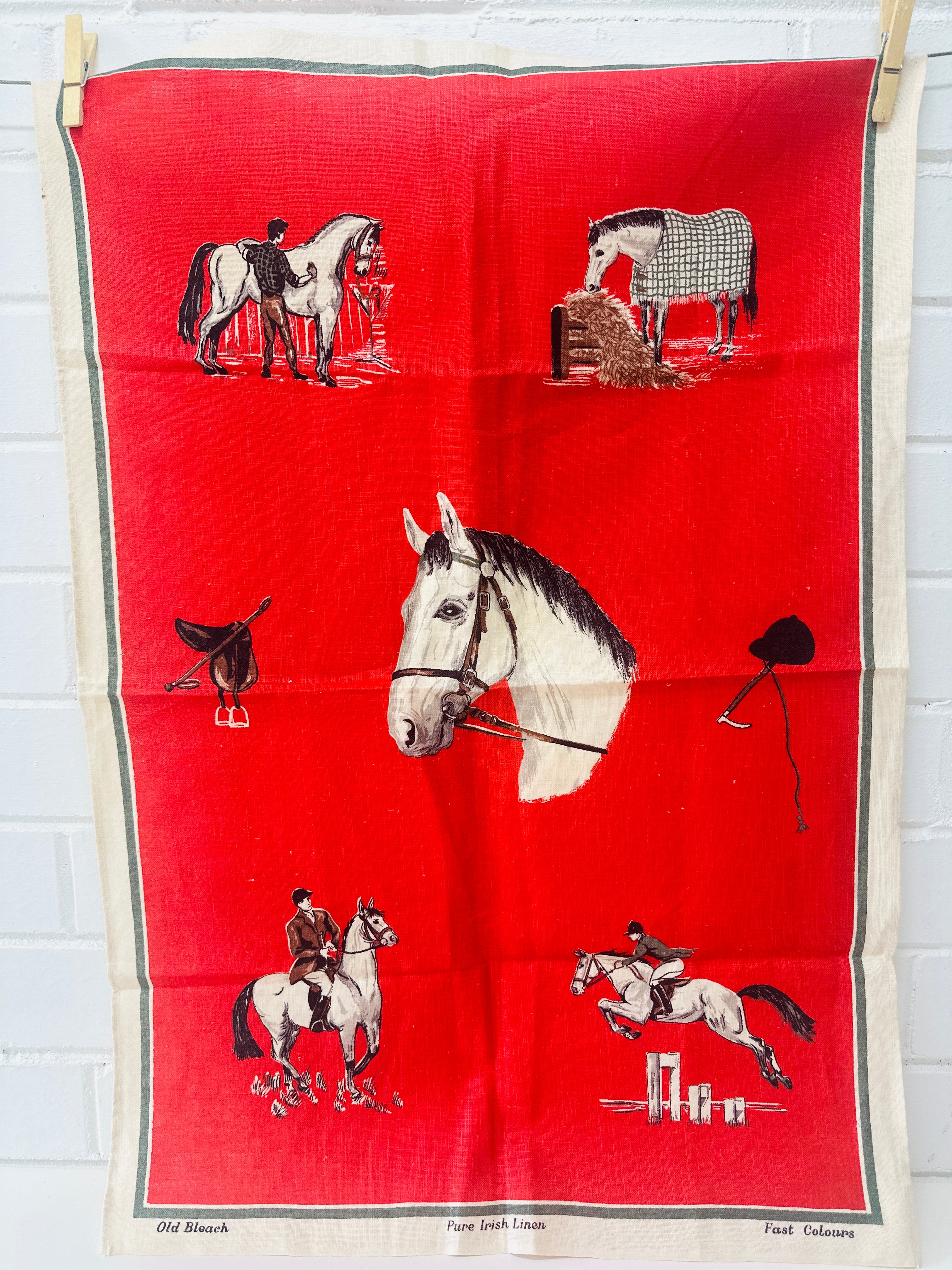 Pure Irish Linen Tea Towel HORSES