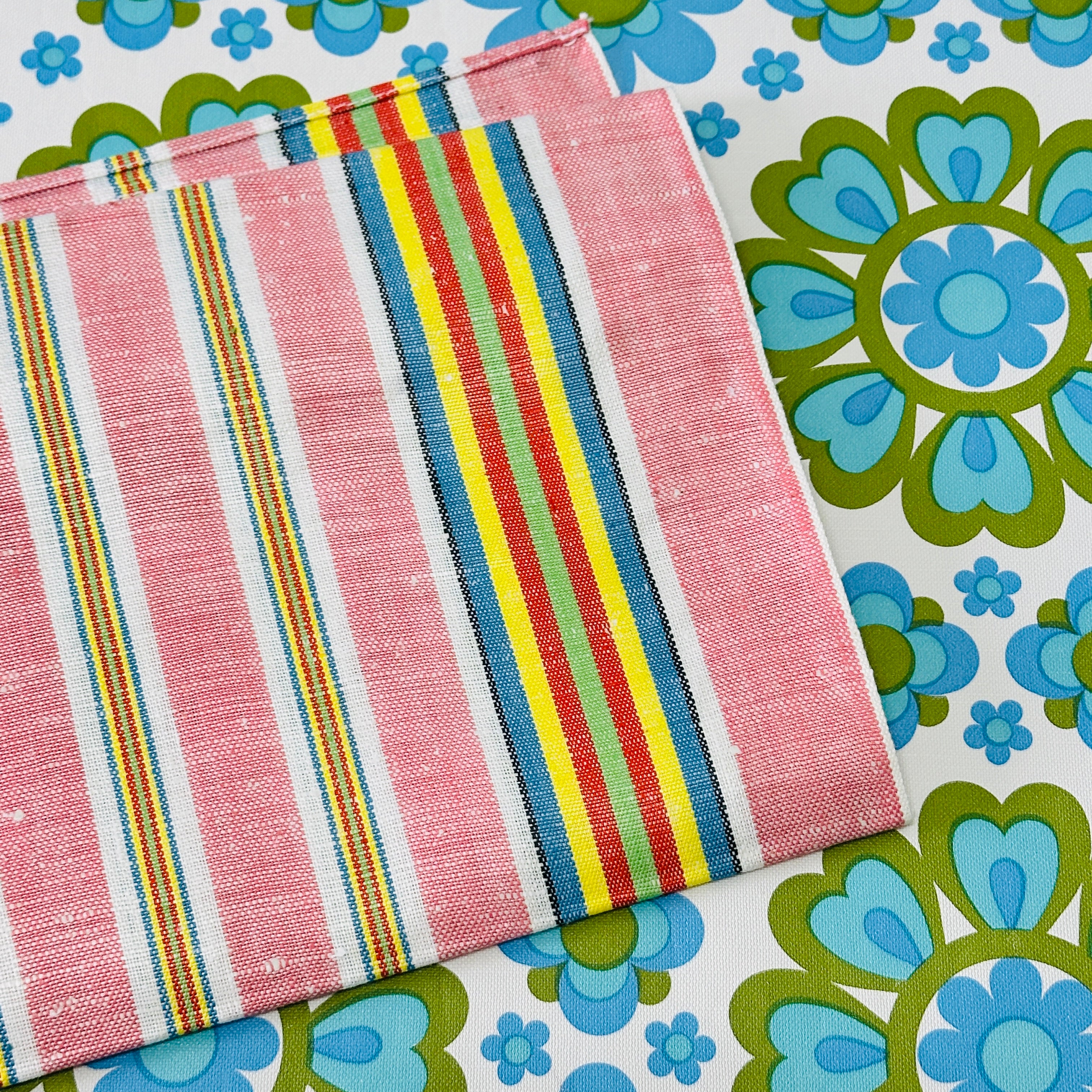 Unused Linen VINTAGE Tea Towel PINKS