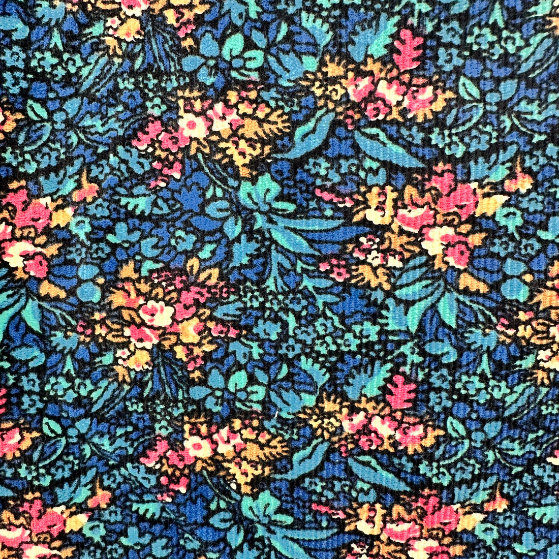 225cms Vintage Blue Cord Fabric FLORAL