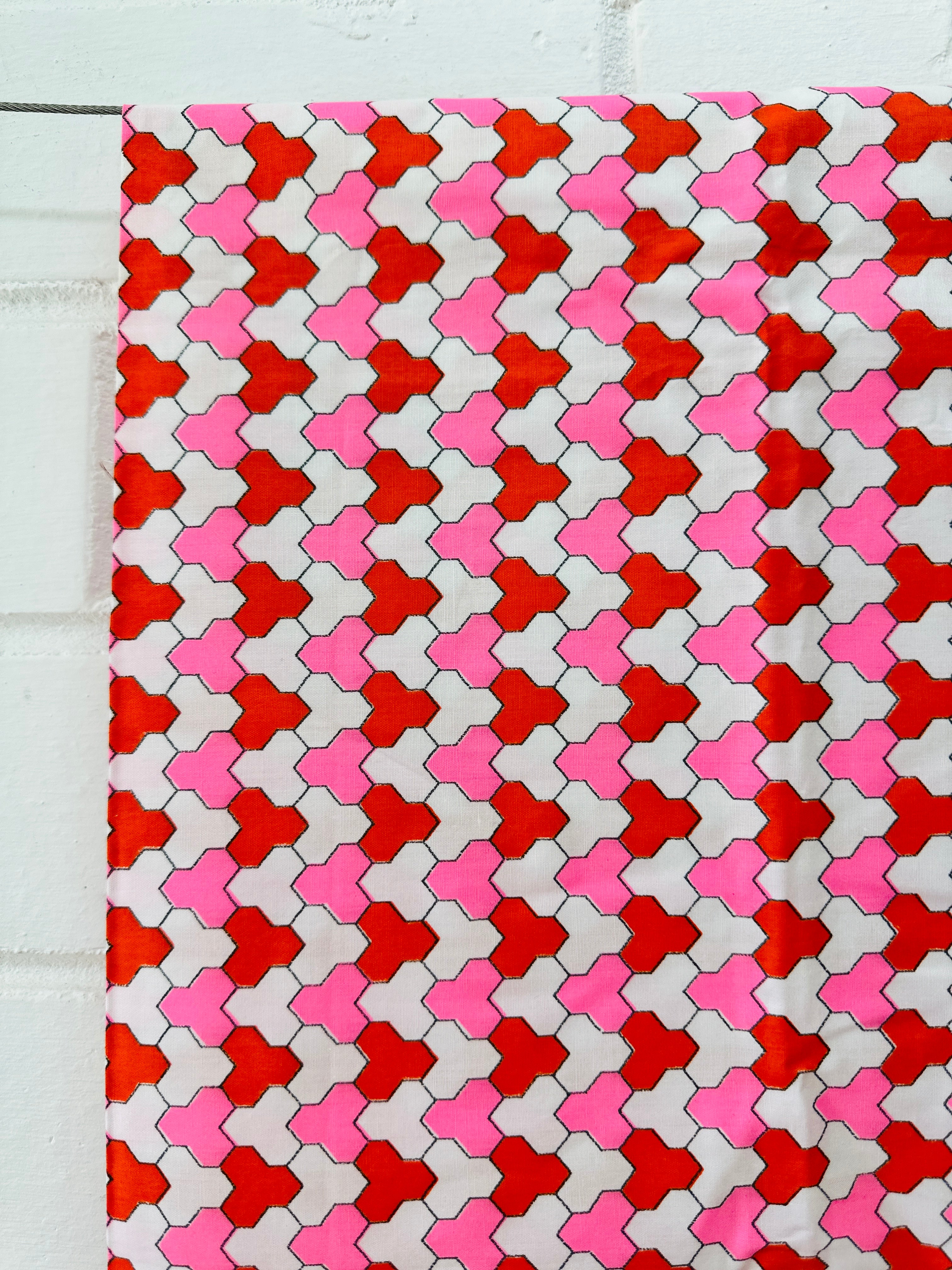 140cms Pink & Red Cotton Fabric Remnant
