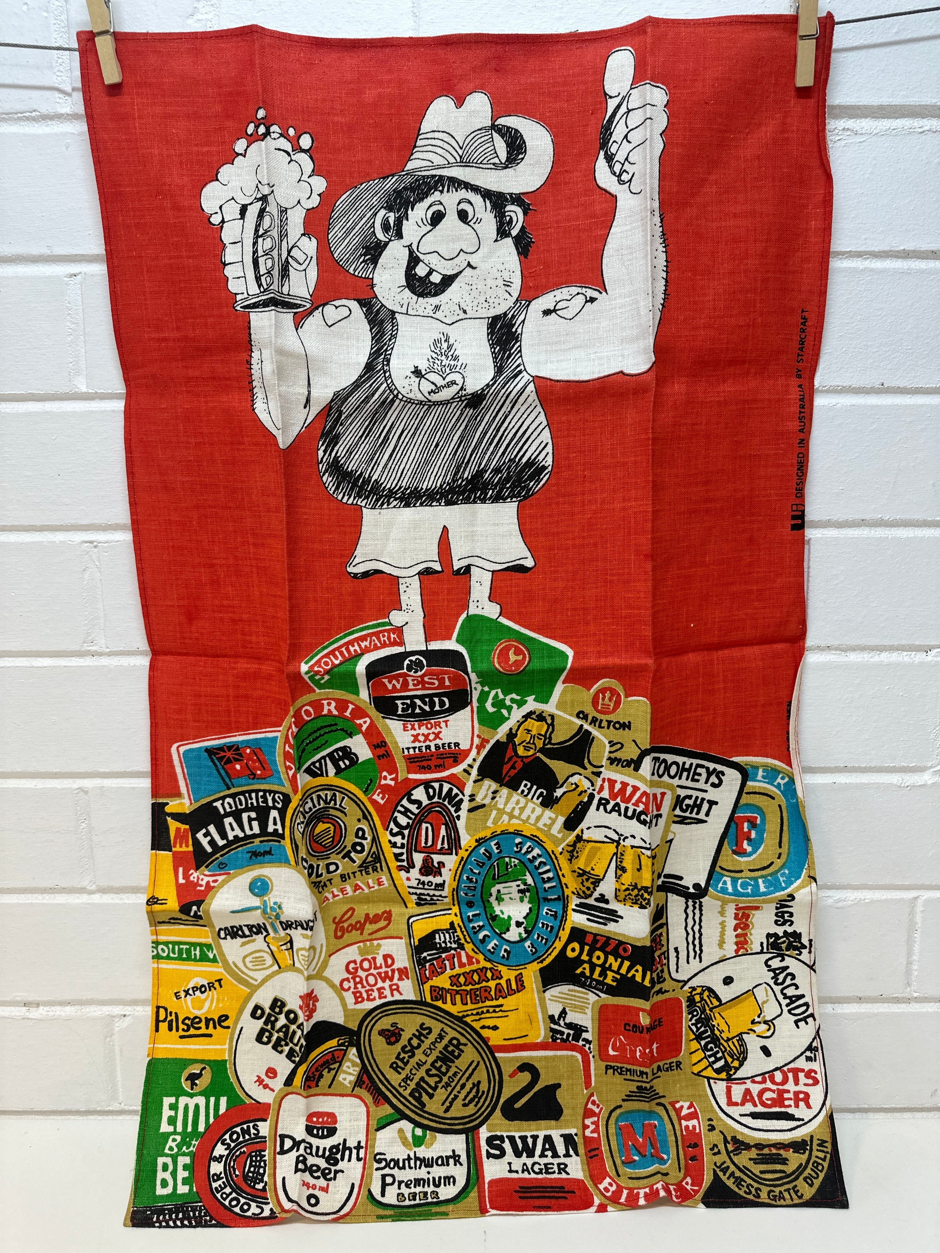 BEER Vintage LINEN Retro Tea Towel