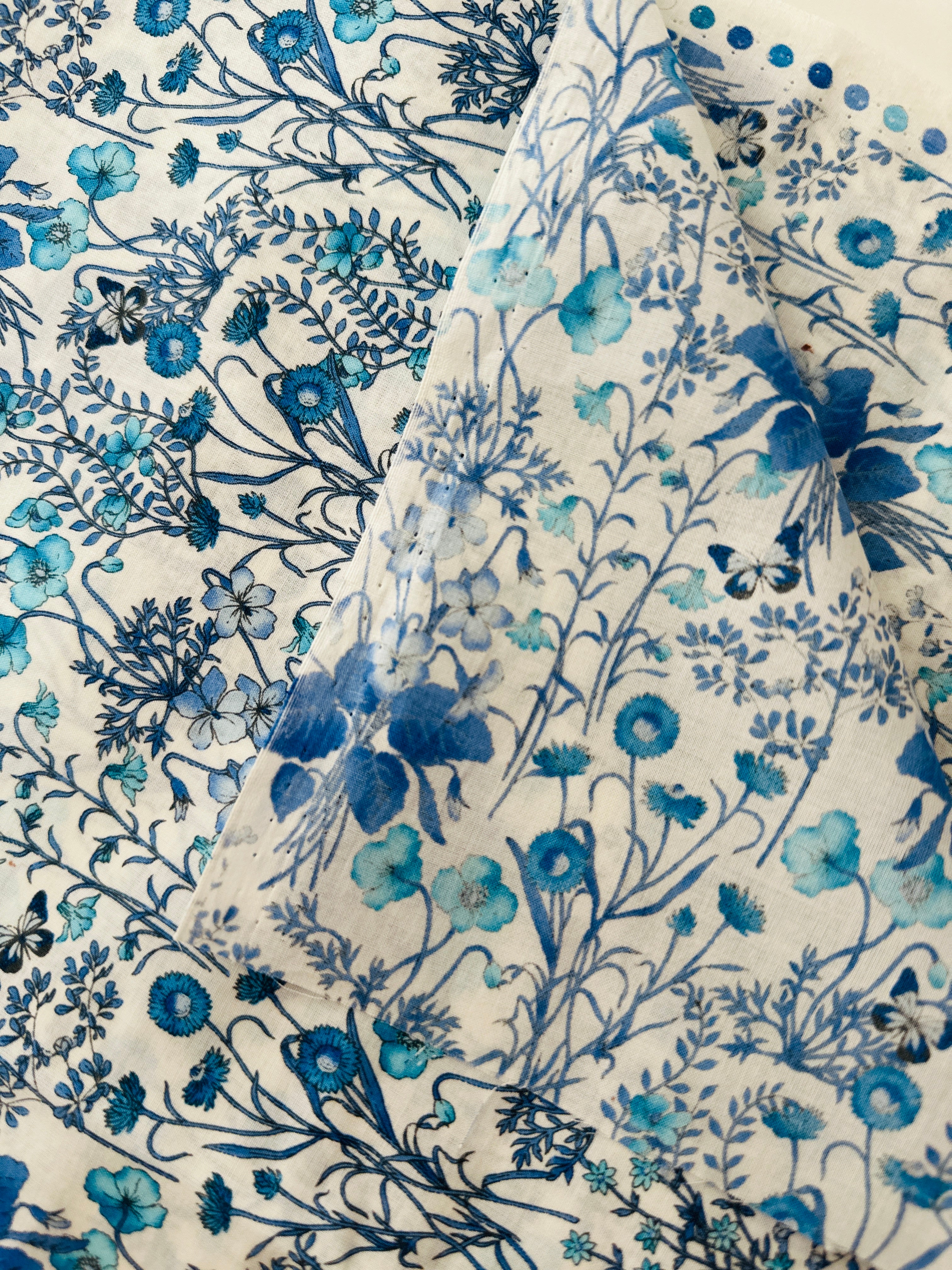 125cms Blue Floral Cotton Fabric CRAFT Modern JAPAN