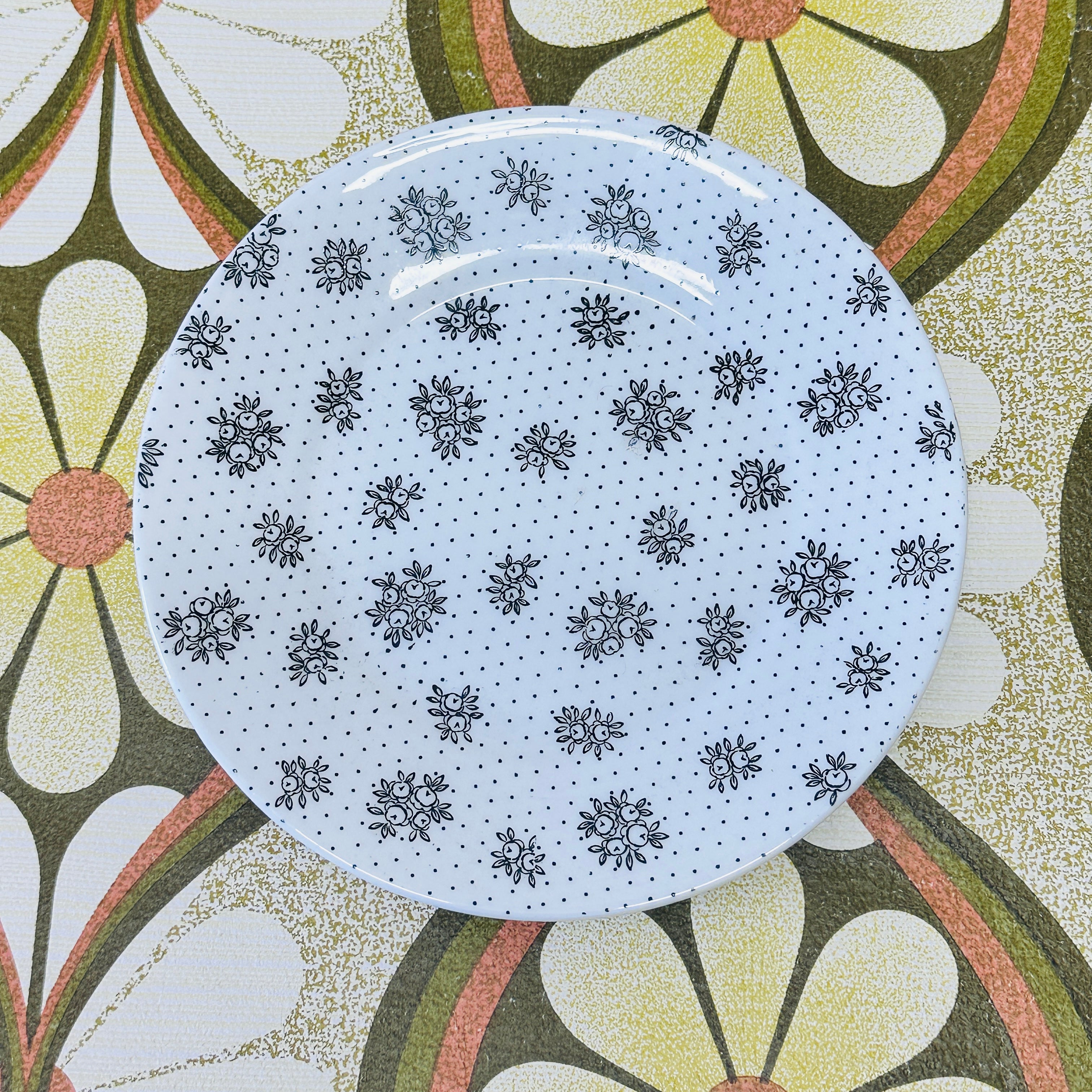 Adderley ENGLAND Vintage Black & White Floral Plate