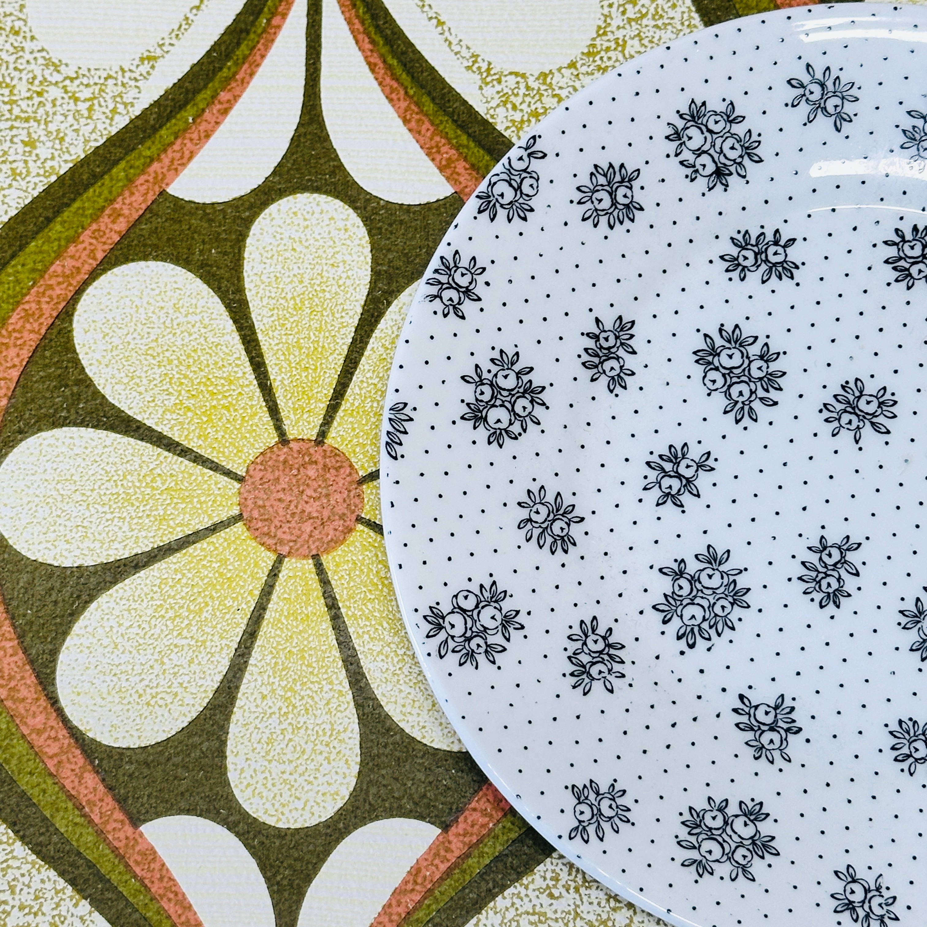 Adderley ENGLAND Vintage Black & White Floral Plate