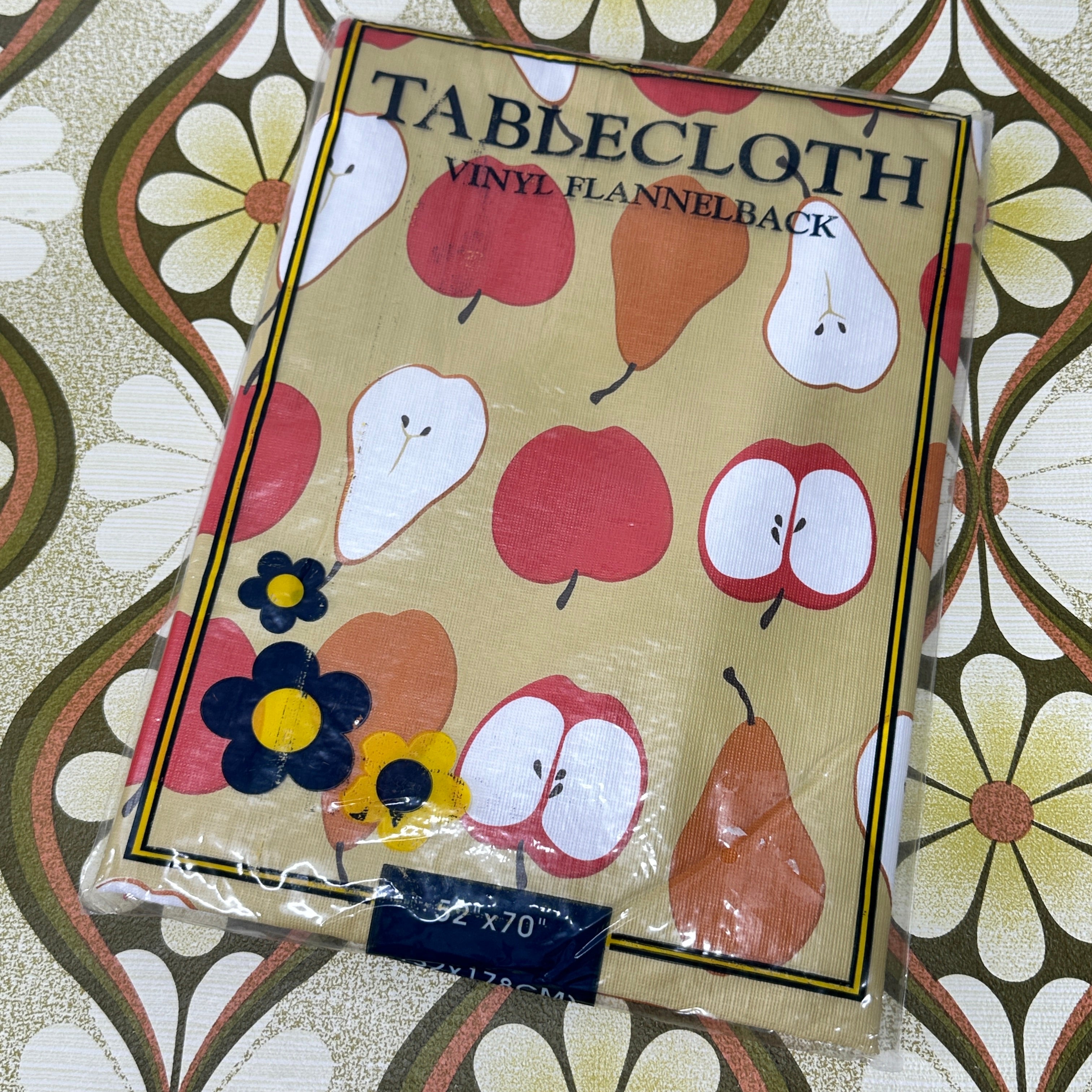 Retro Vinyl Flannel Back Tablecloth Apples & Pears