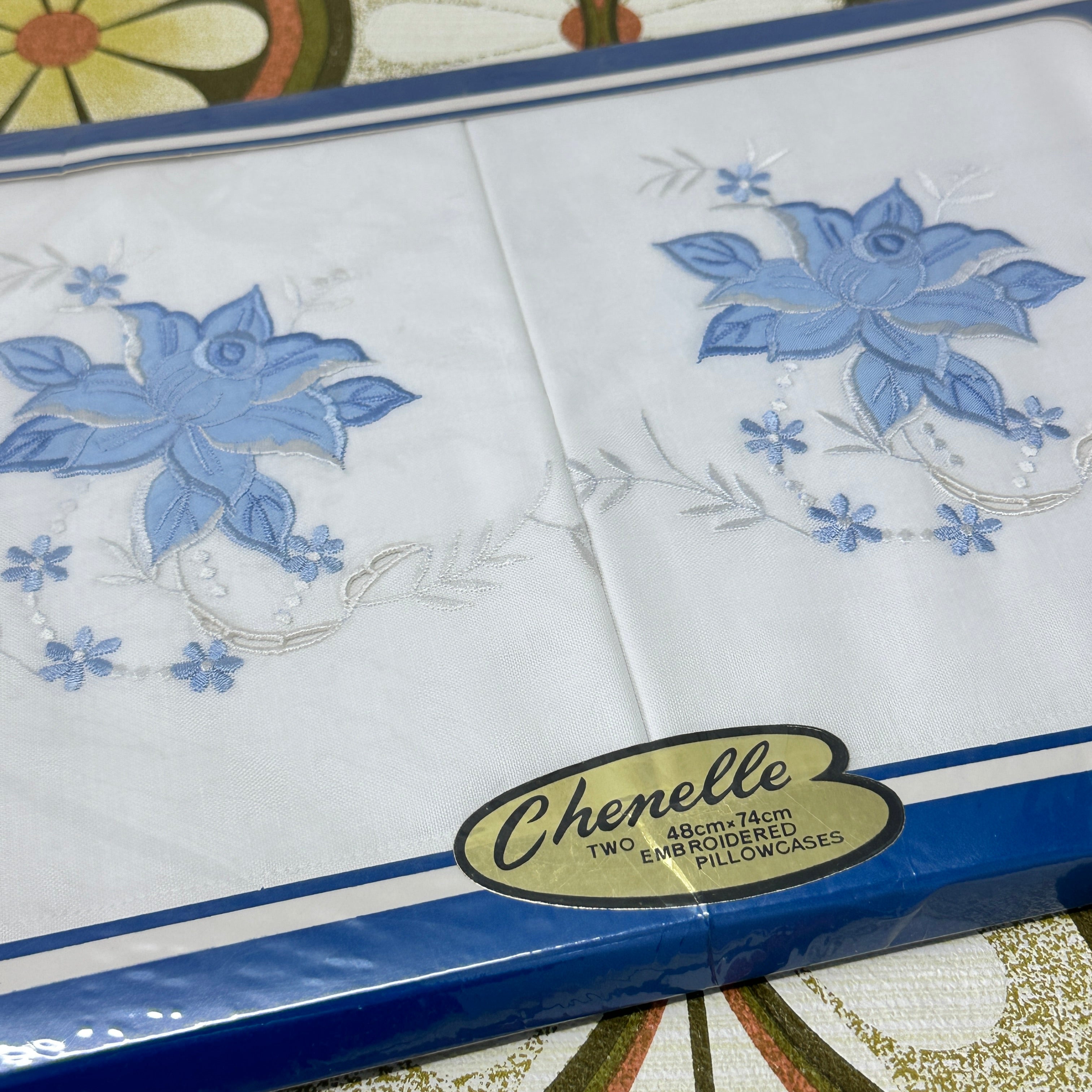 TWO Boxed Embroidered Chenille Pillow Cases