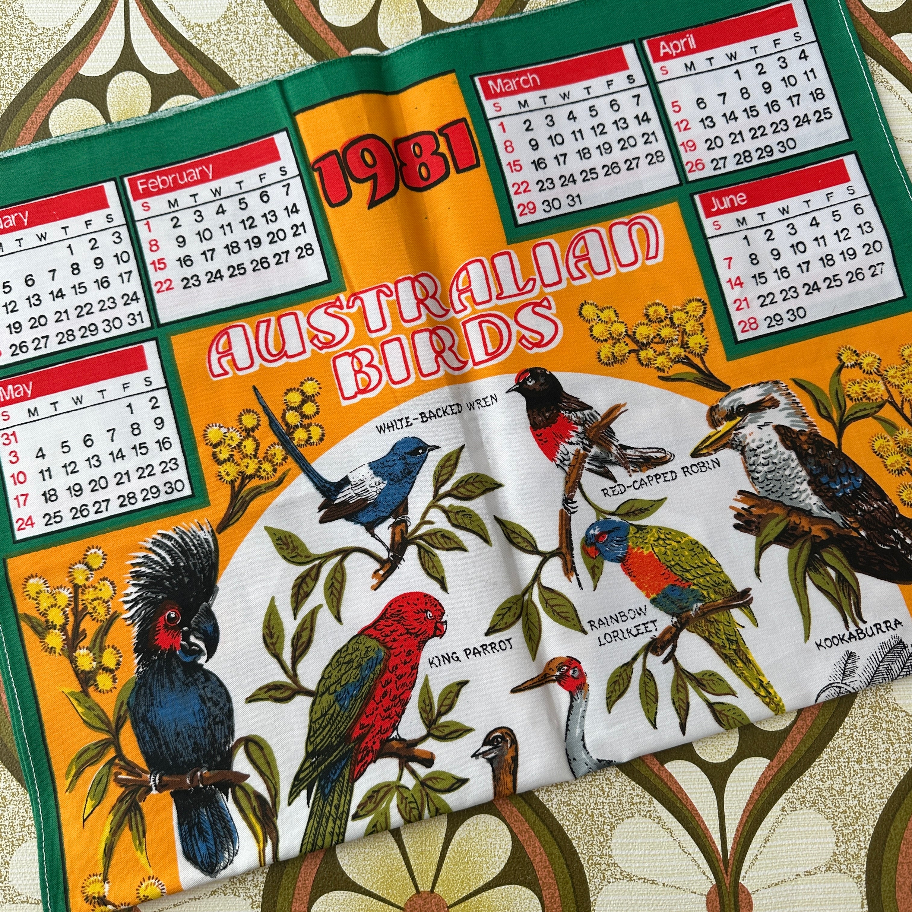 1981 Australian Birds Tea Towel UNUSED Bright & Crisp
