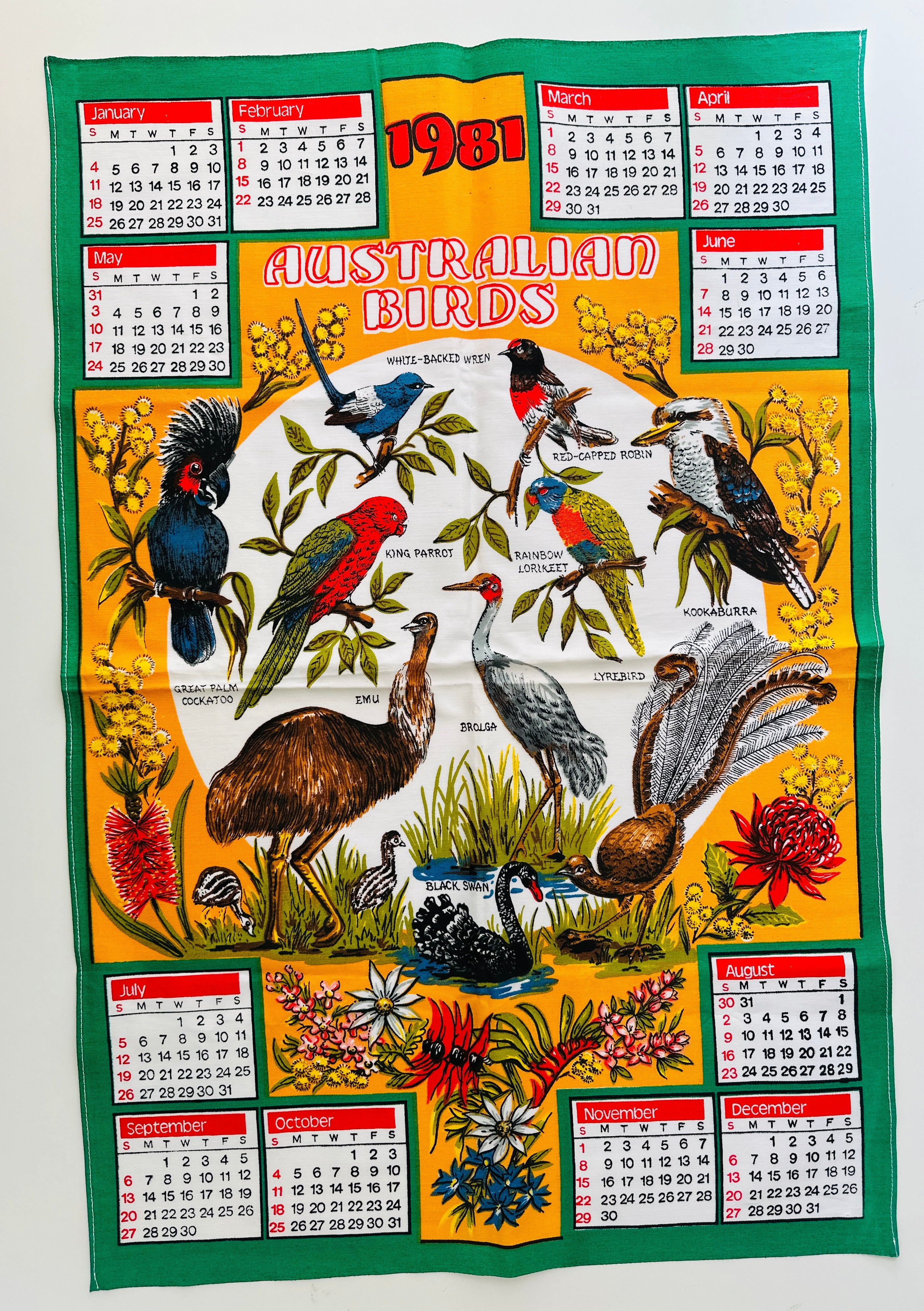 1981 Australian Birds Tea Towel UNUSED Bright & Crisp