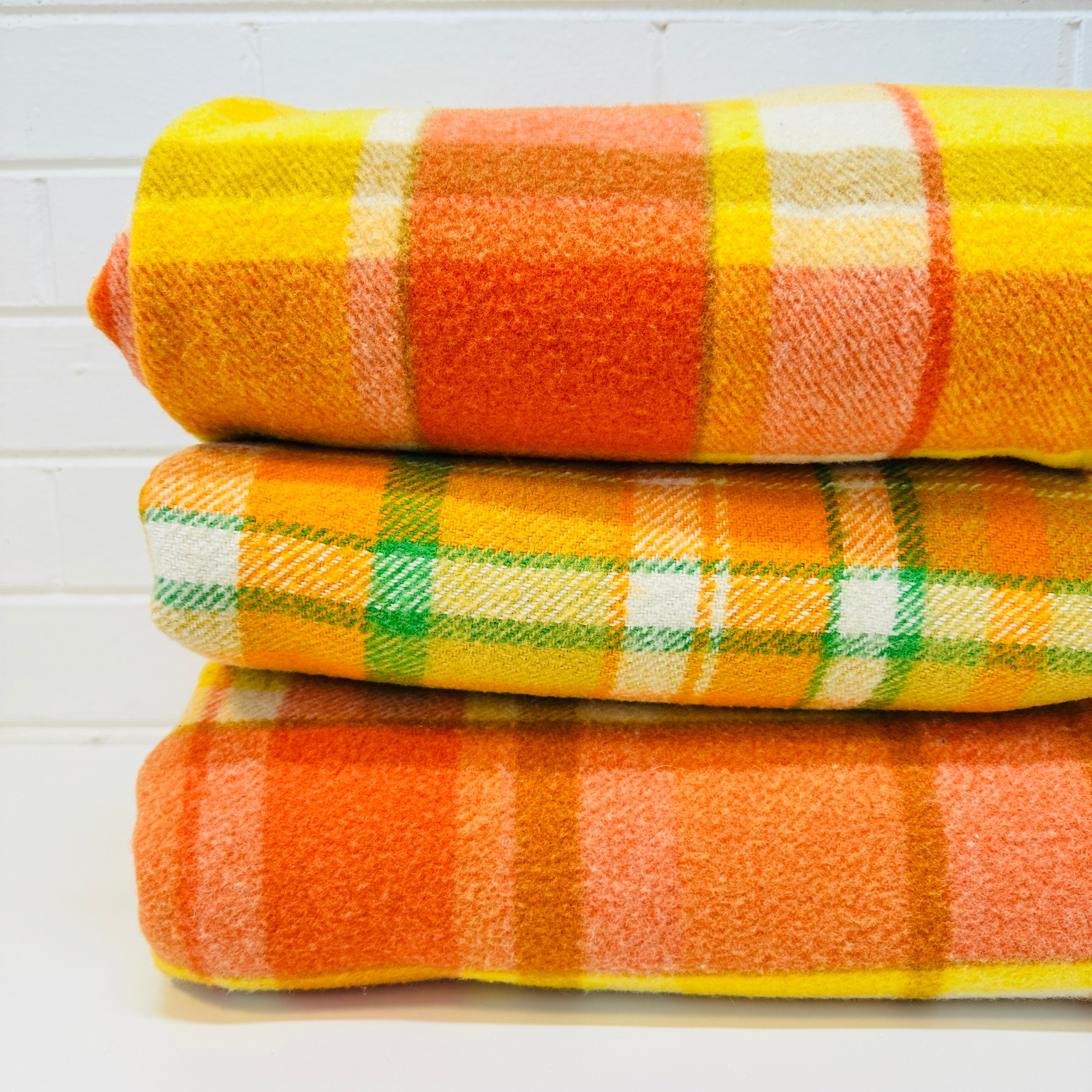 Pure WOOL Vintage Orange & Yellow Blanket