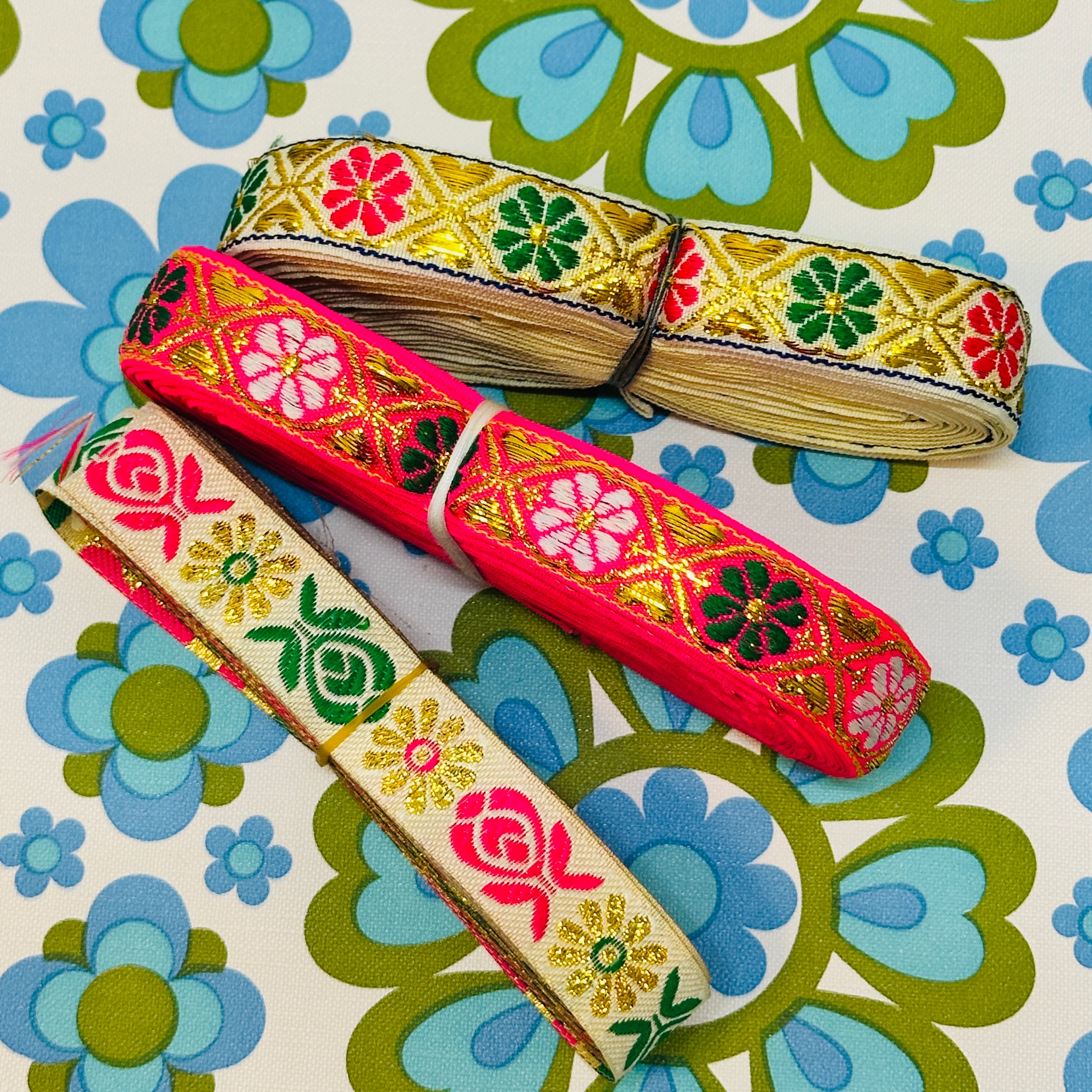 Roll WHITE & Gold Embroidered Trim Ribbon