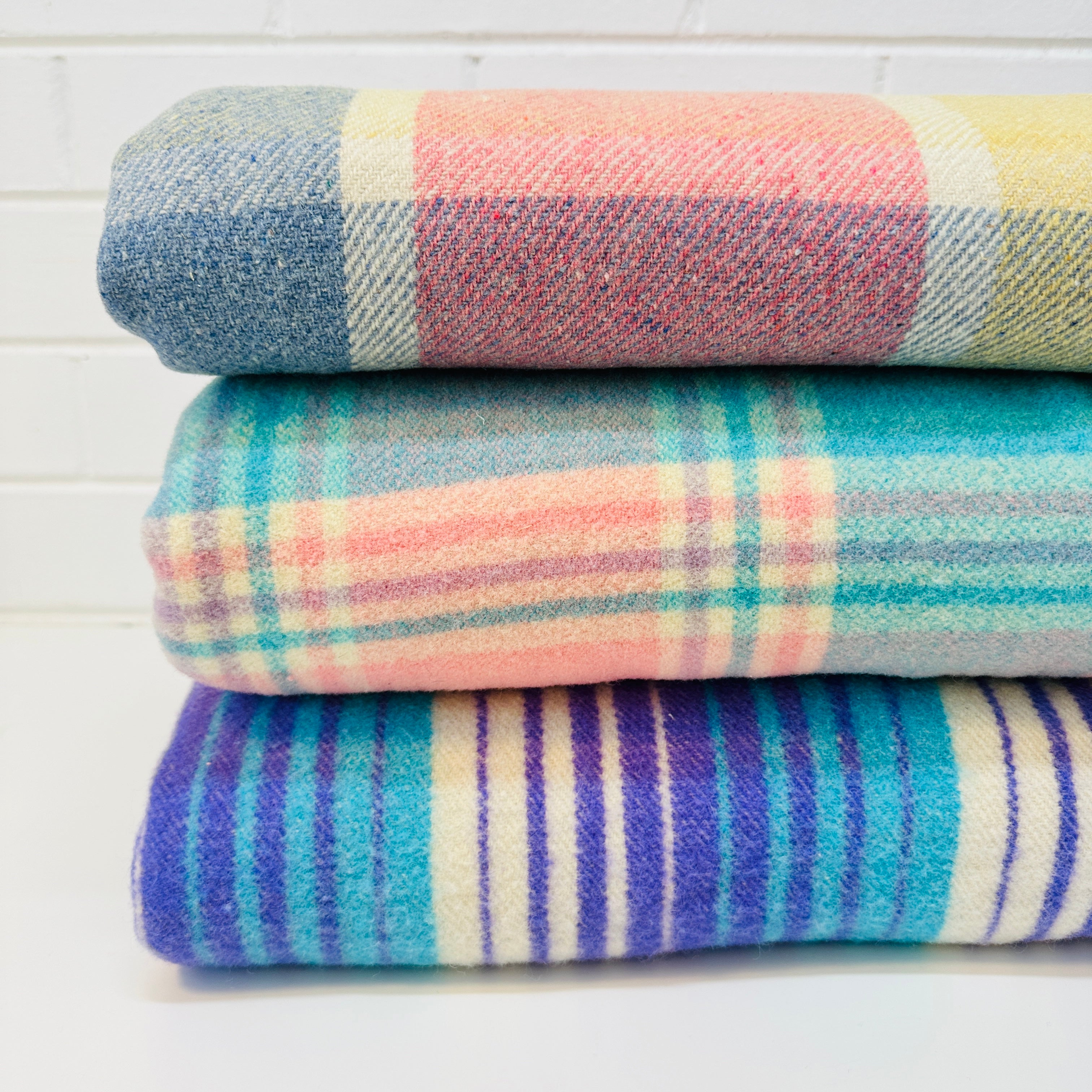 Pure Wool Blanket Pink & Blue