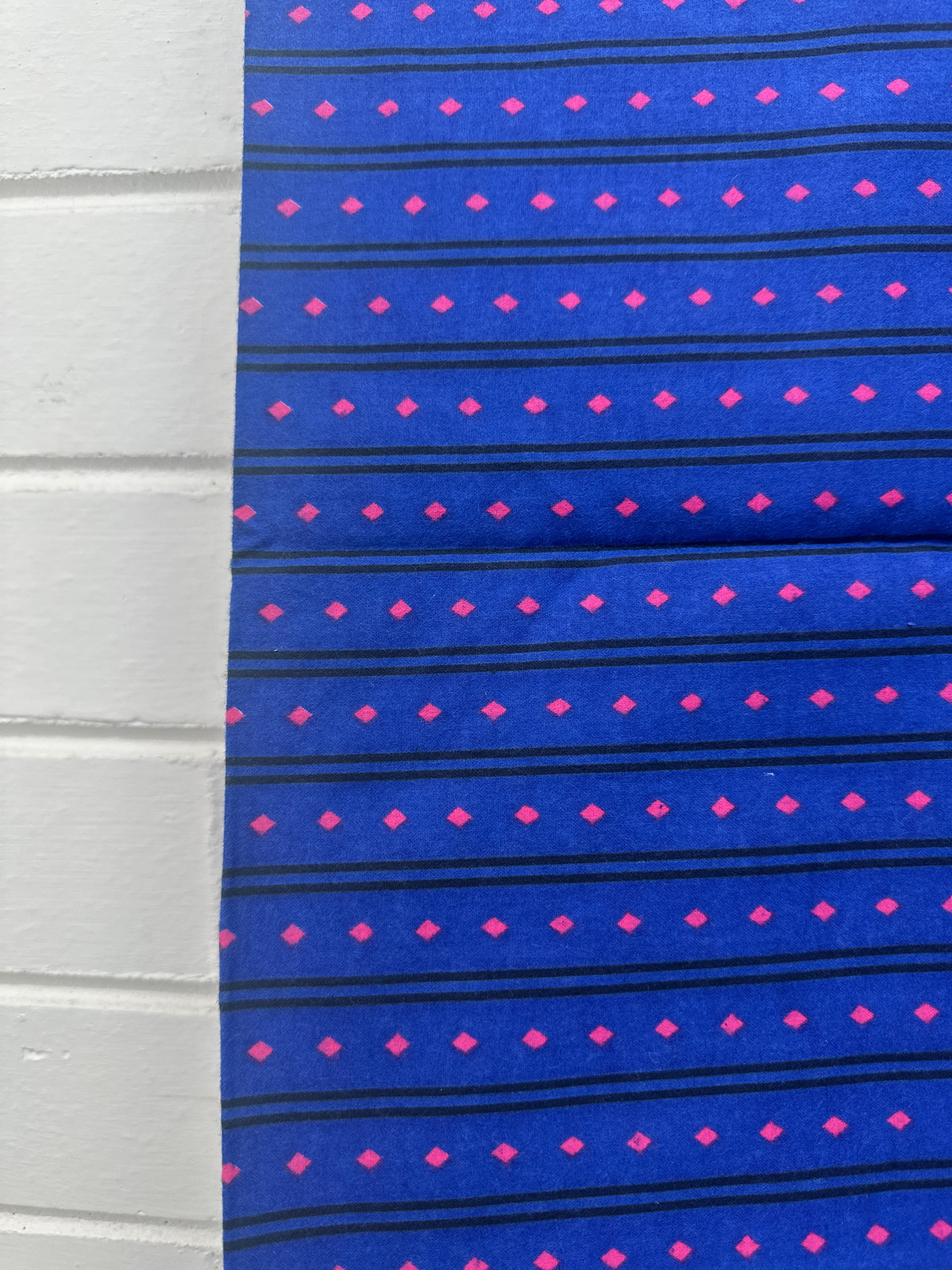 265cms Thick Cotton Fabric Blue & Pink Diamonds