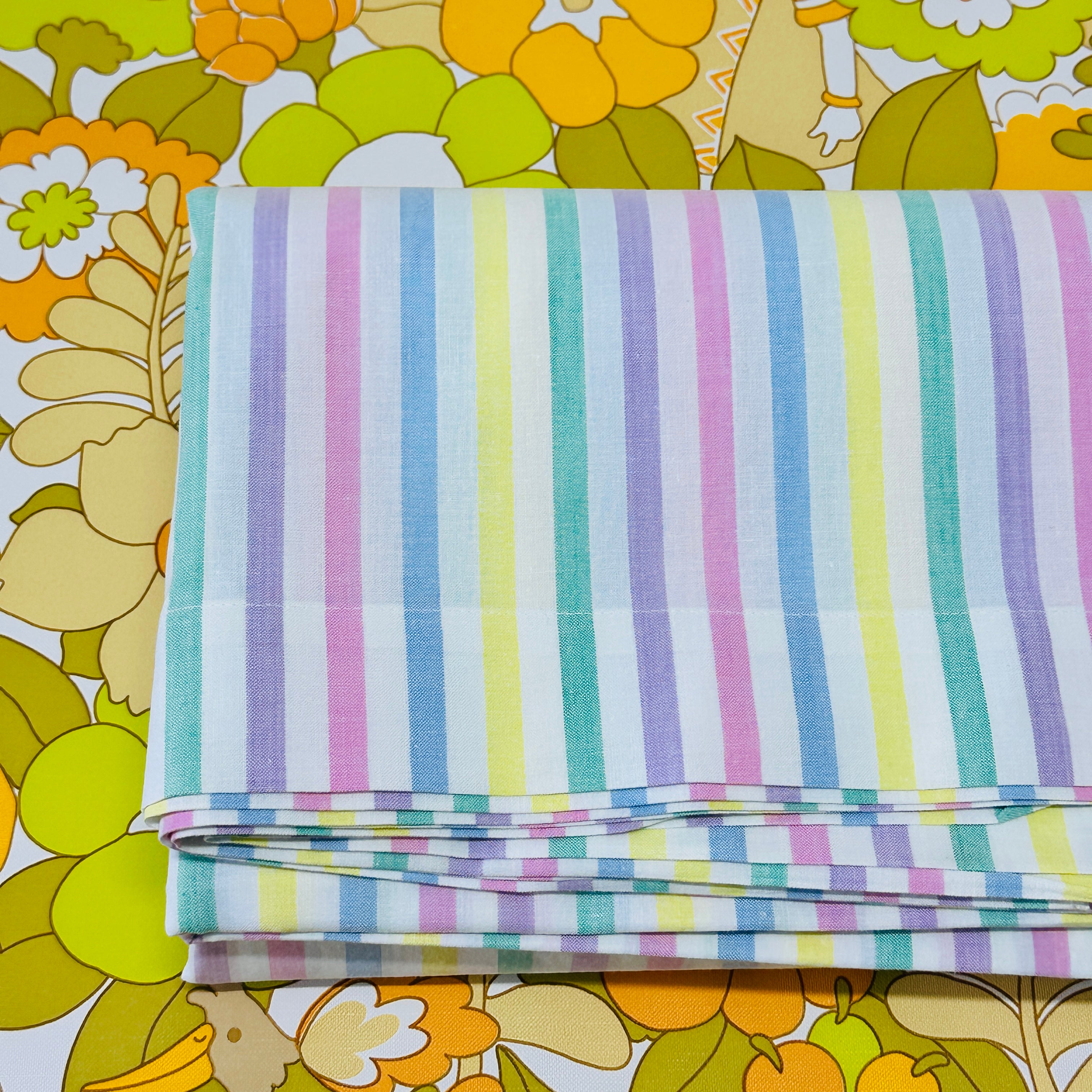 New Old Stock ALL COTTON Candy Stripe Flat Sheet # 2