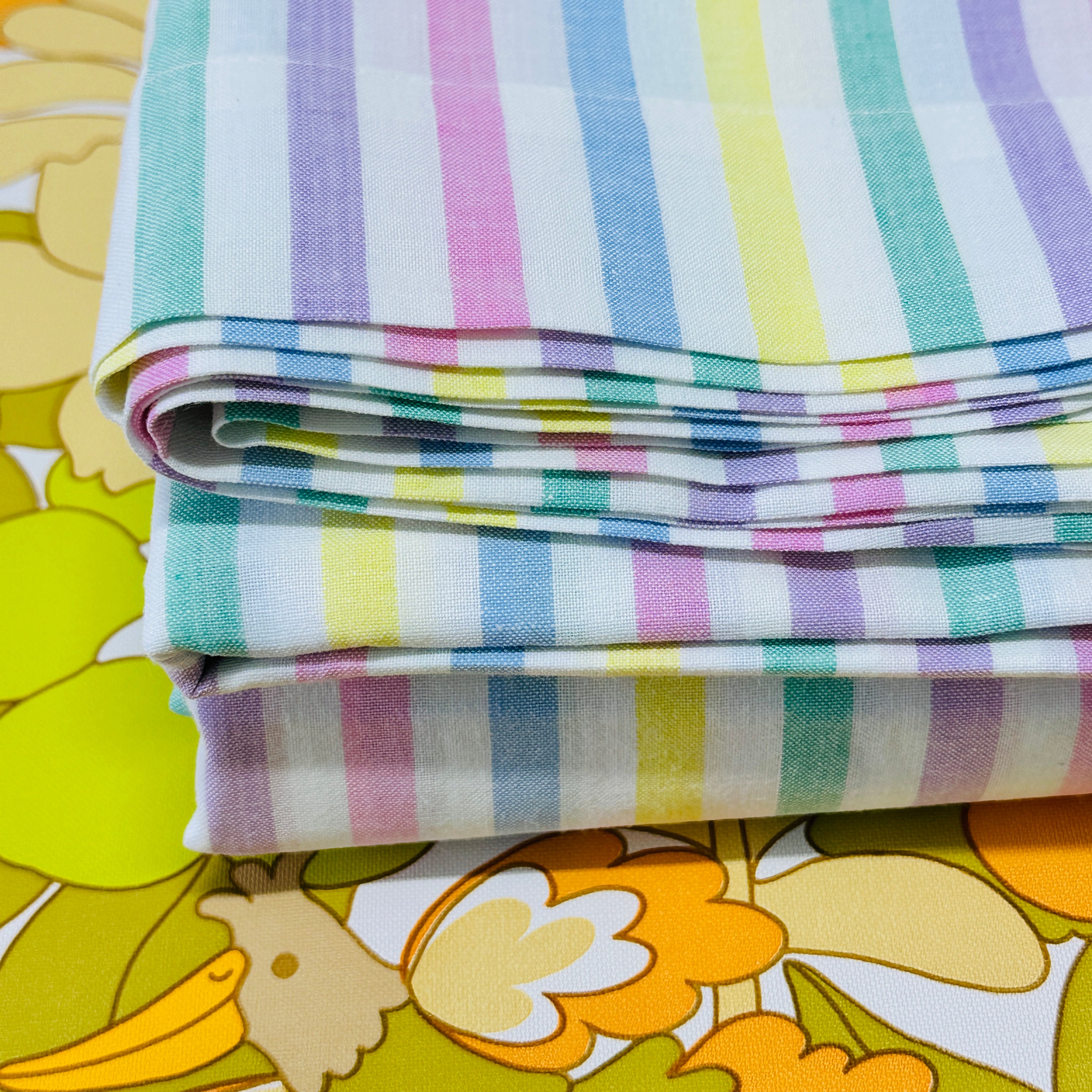 New Old Stock ALL COTTON Candy Stripe Flat Sheet # 2
