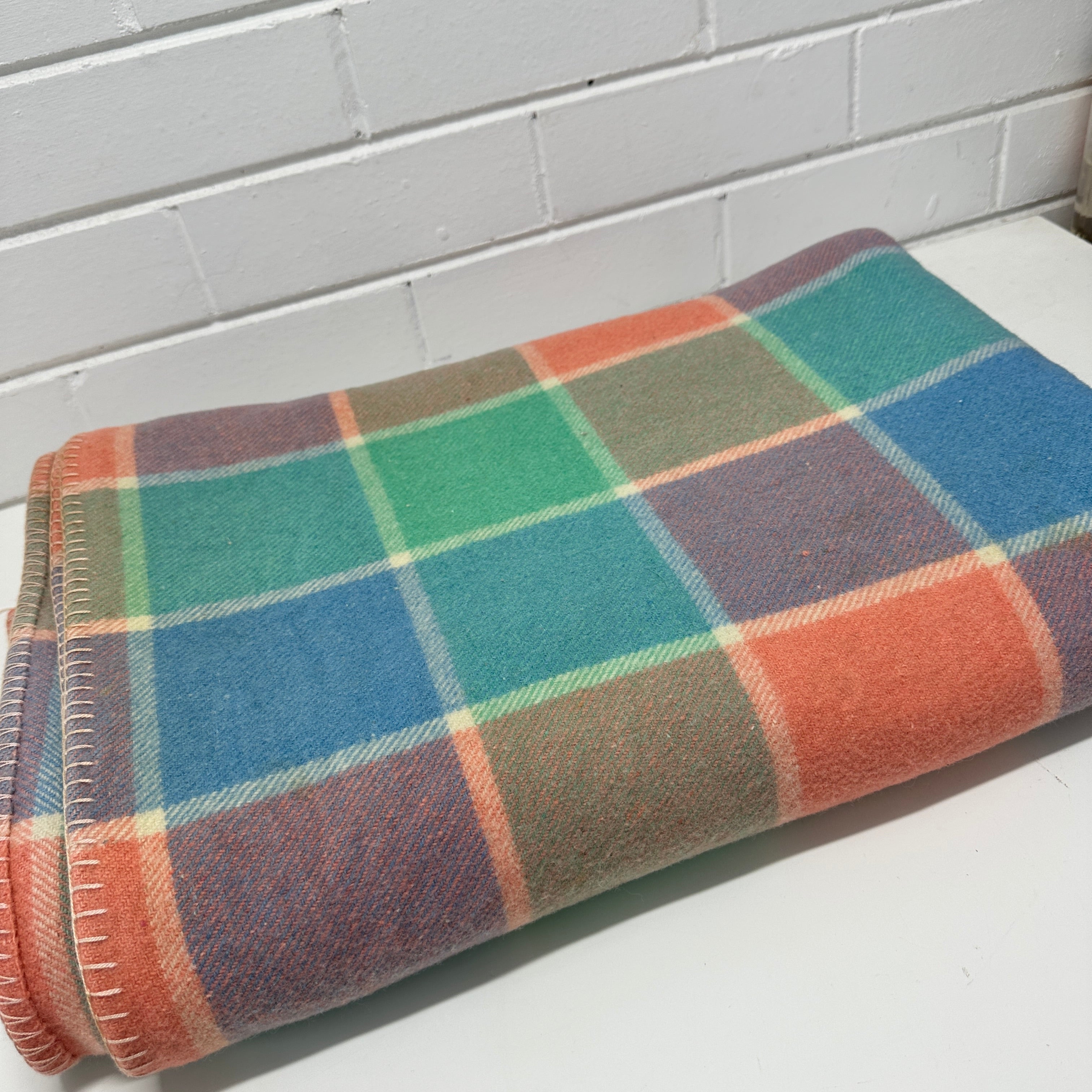 Vintage Checked Wool Blanket