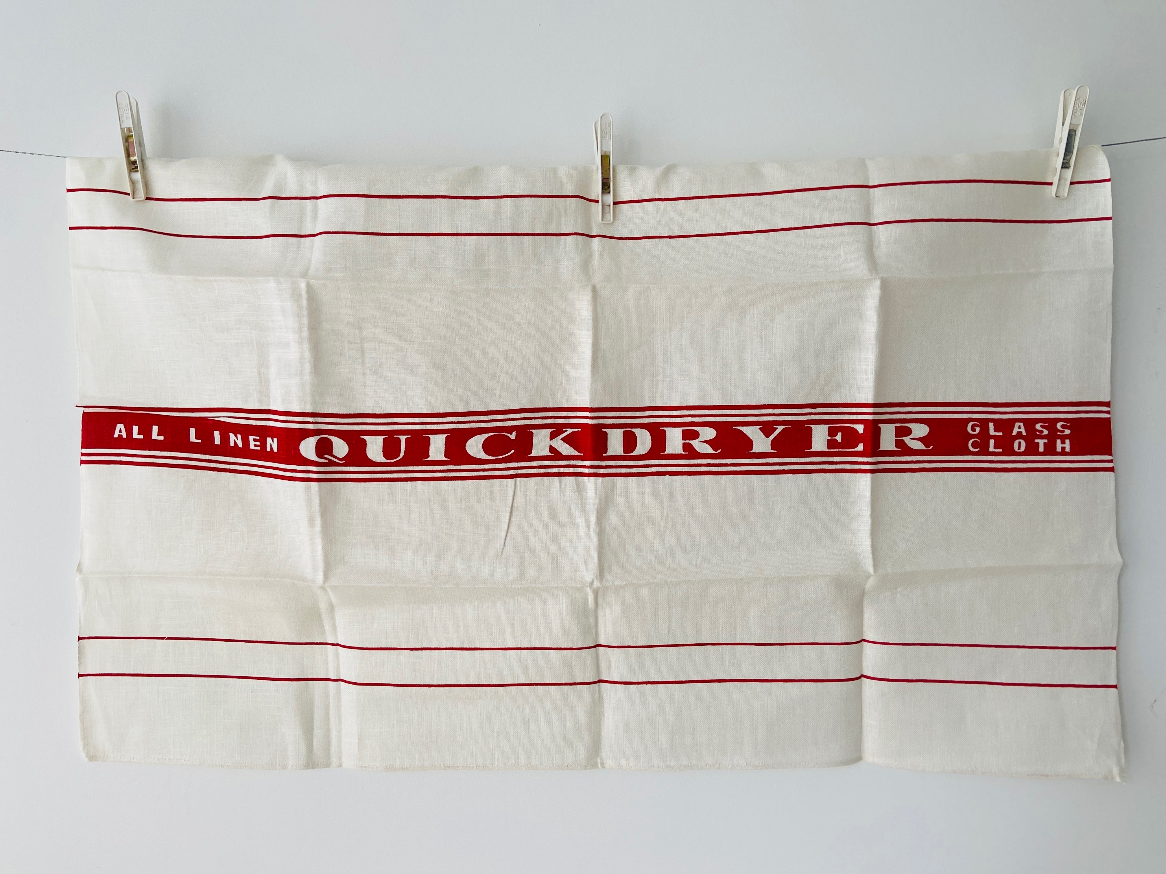 RED Linen Vintage Quick Dry Tea Towel Red & White