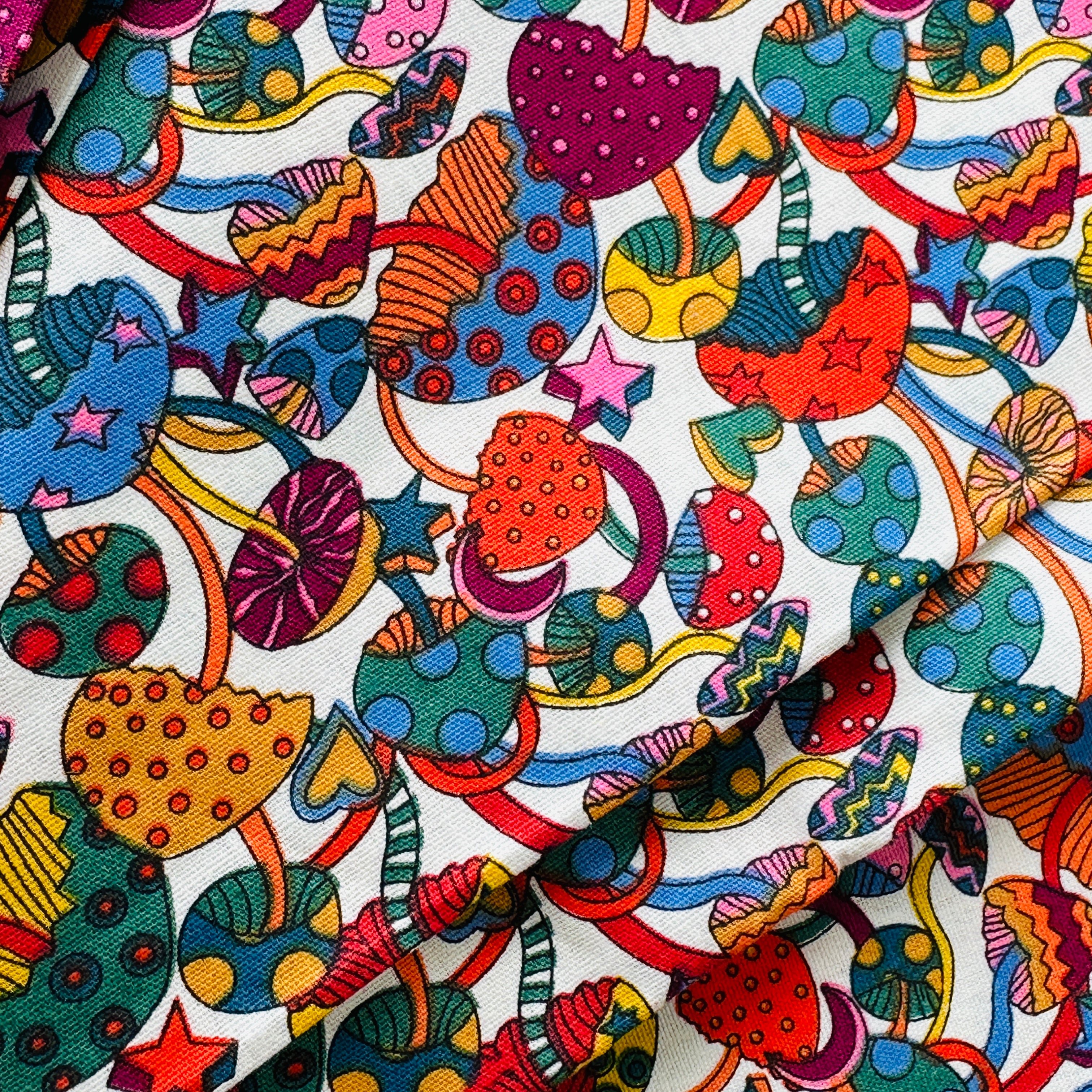 140cms Wide by The Metre Magical MUSHROOMS Cotton Fabric