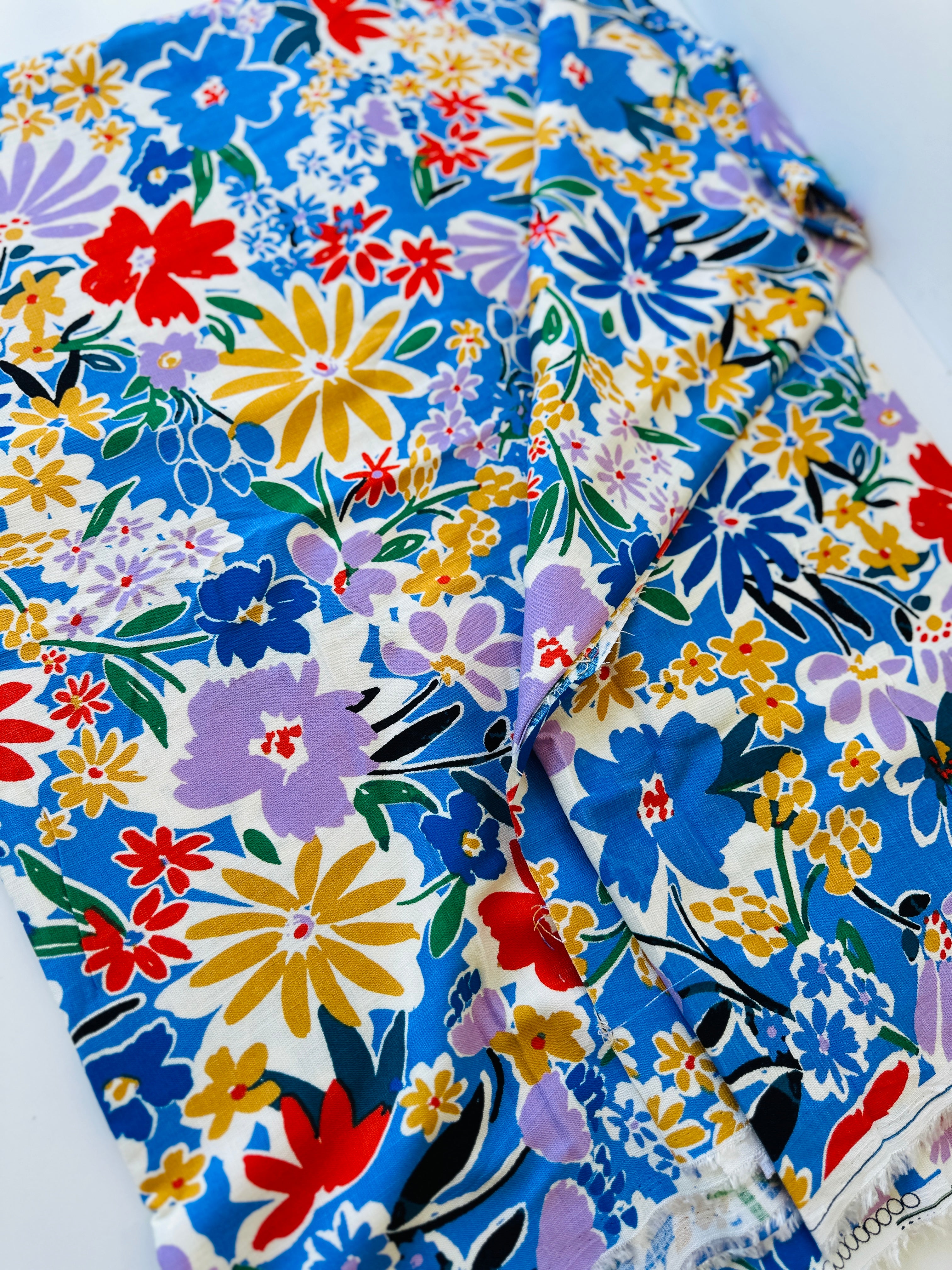 140cms Wide Sold by Metre Floral Garden Linen Cotton Mix Fabric
