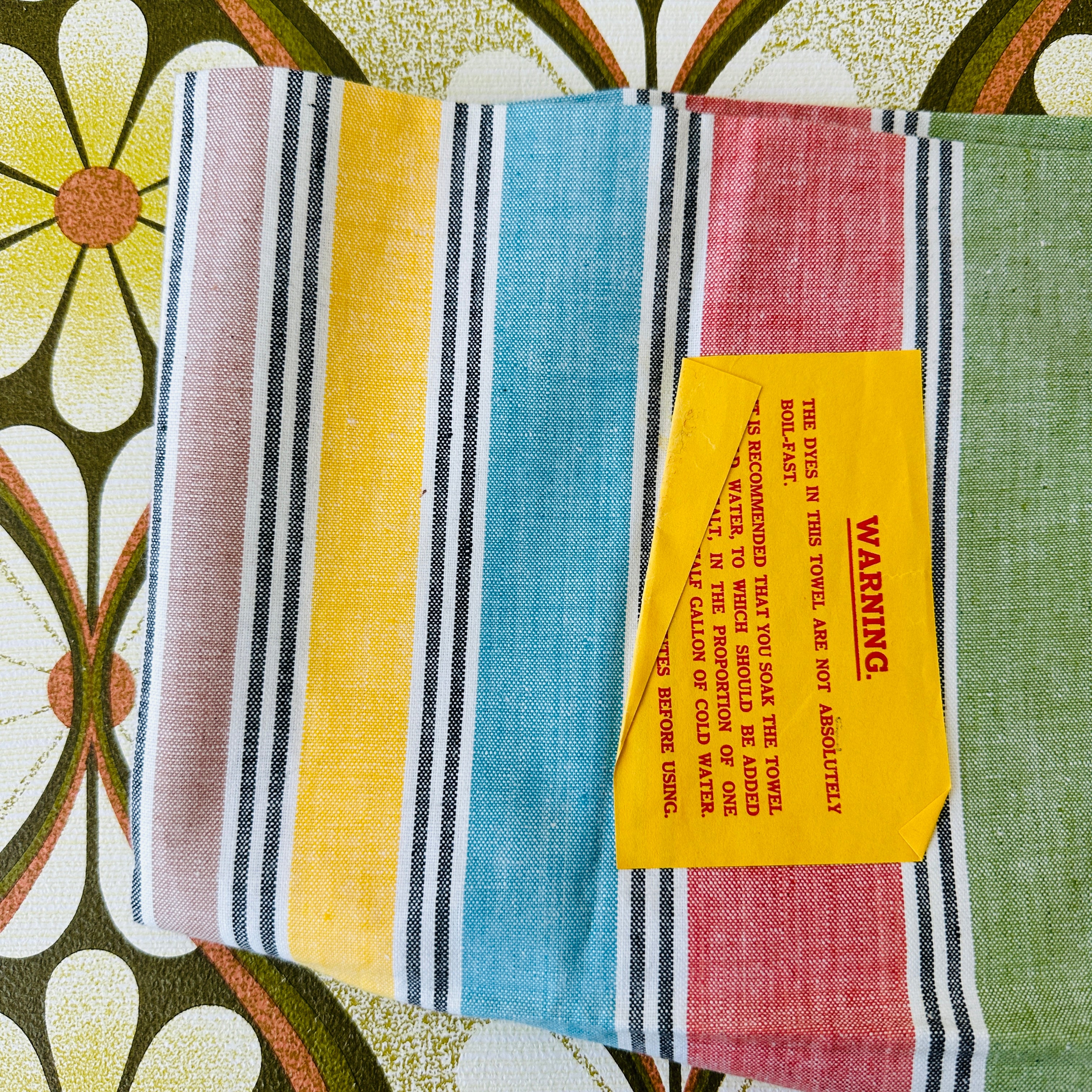 UNUSED Vintage Tea Towel STRIPES W Tags