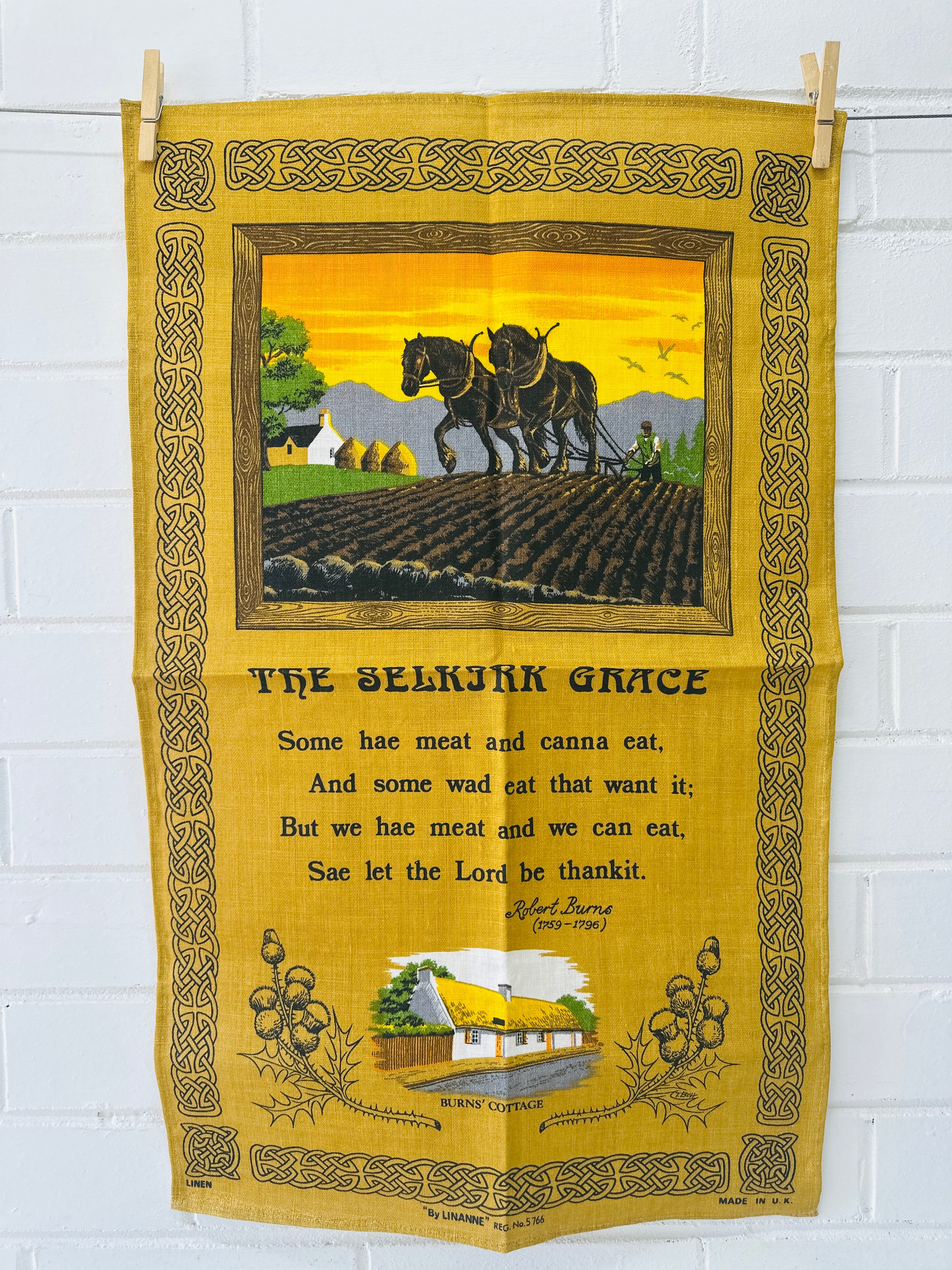 VINTAGE Linen Made in UK Tea Towel UNUSED