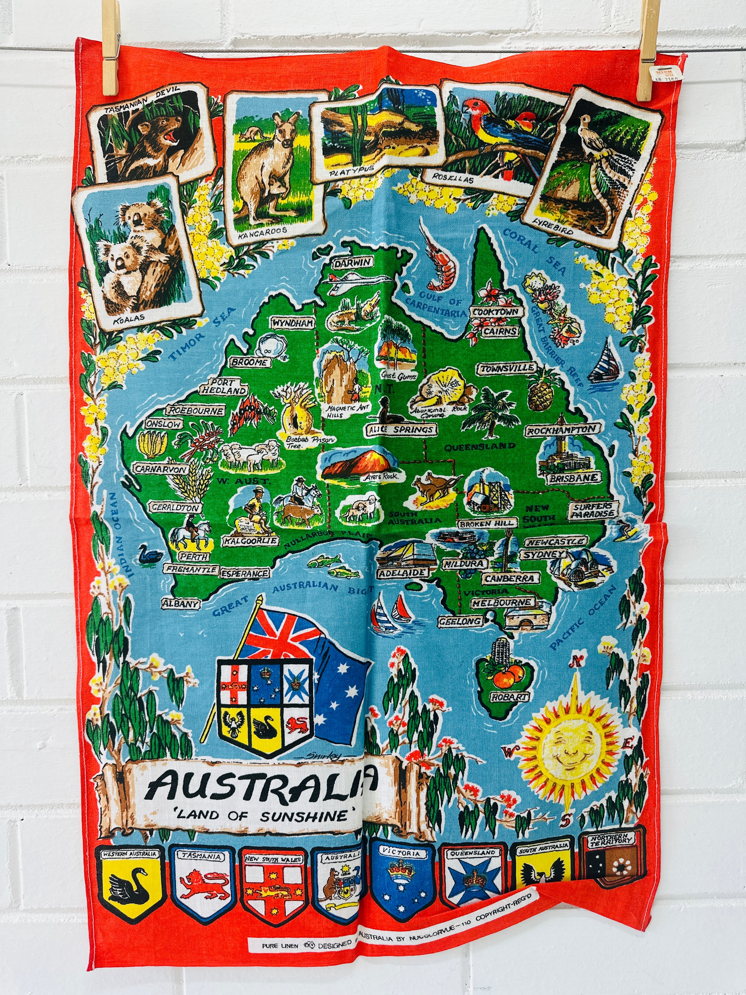 Vintage UNUSED With TAG Australia Tea Towel
