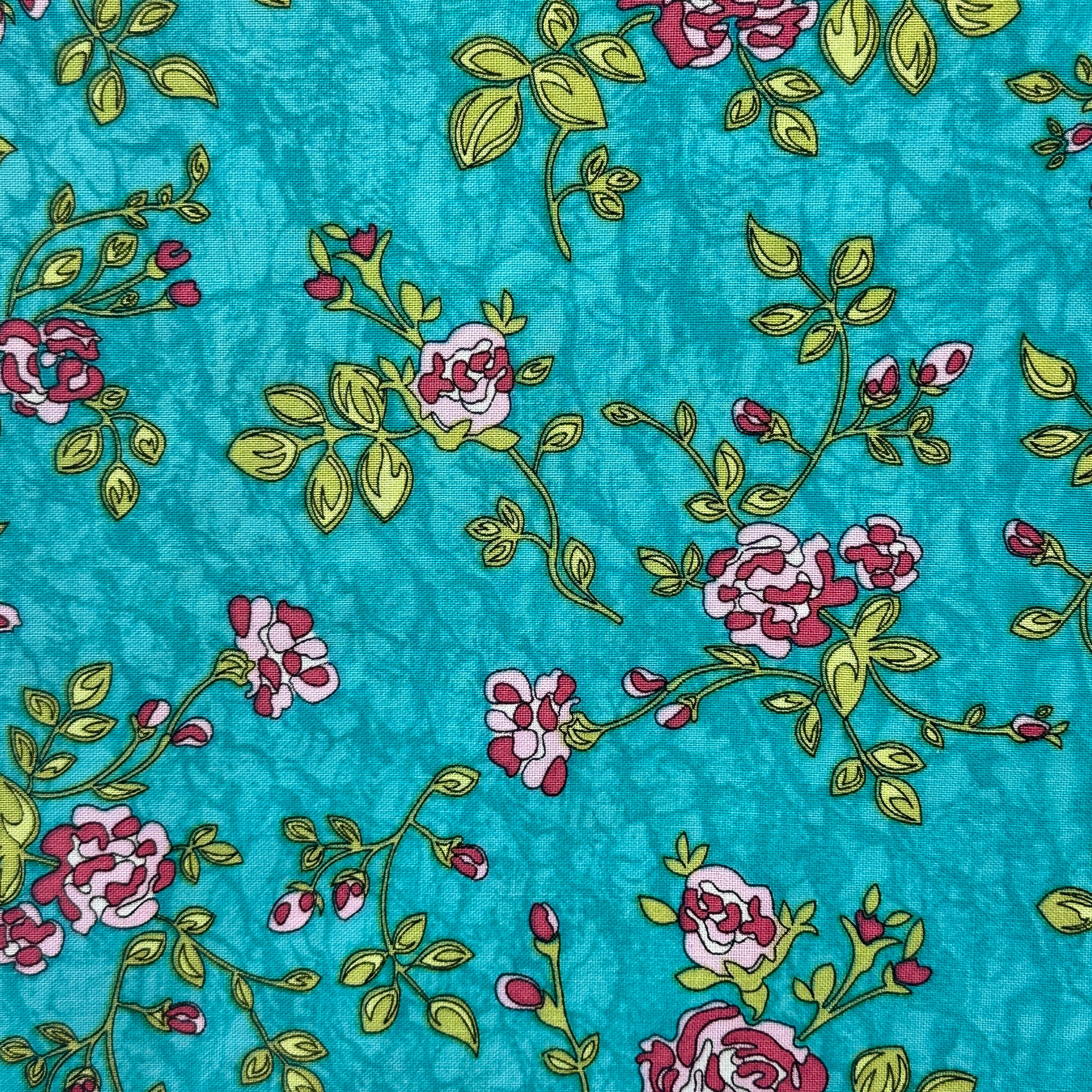 200cms Blue Floral Cotton Floral Fabric