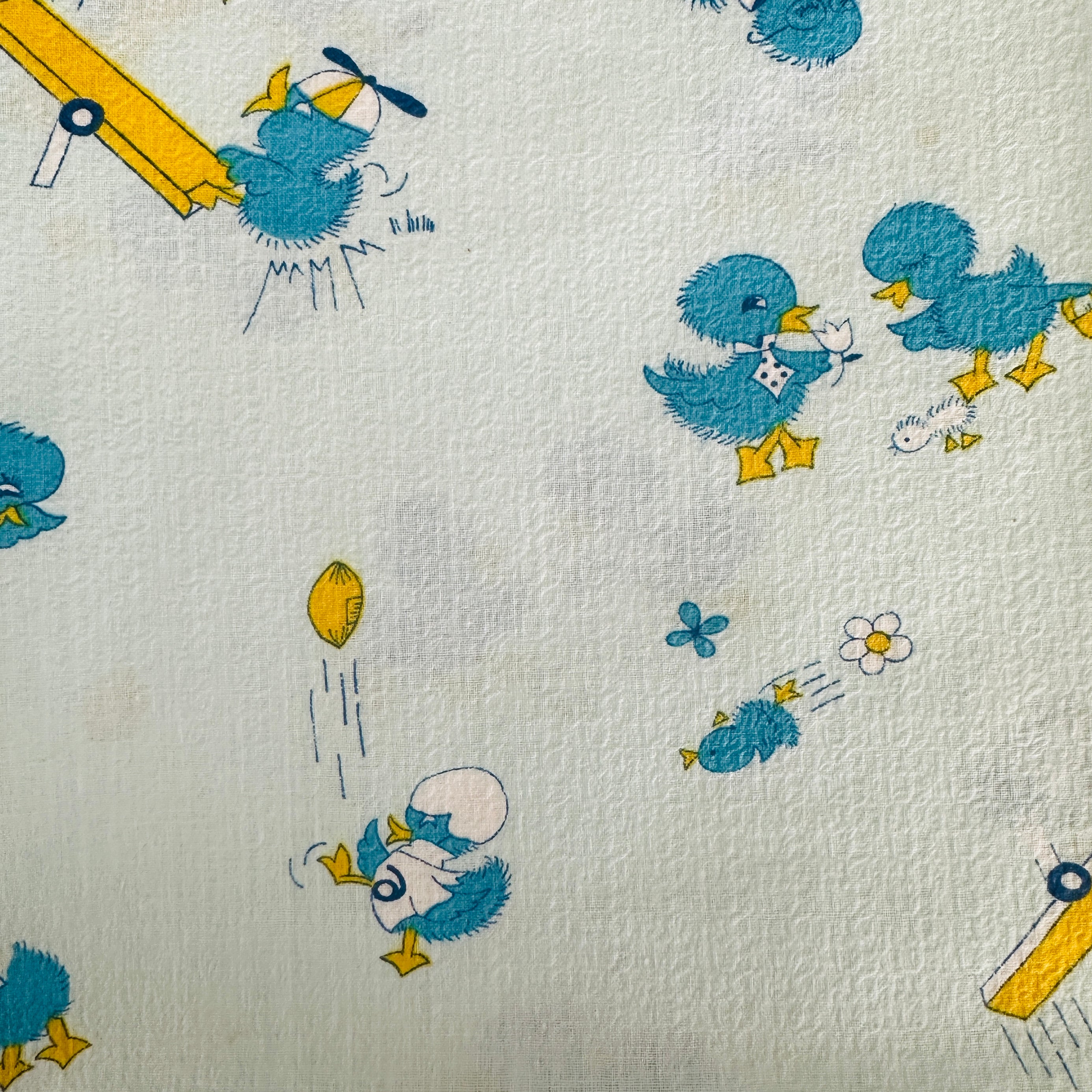 240cms Vintage Light Blue Fabric BIRDS